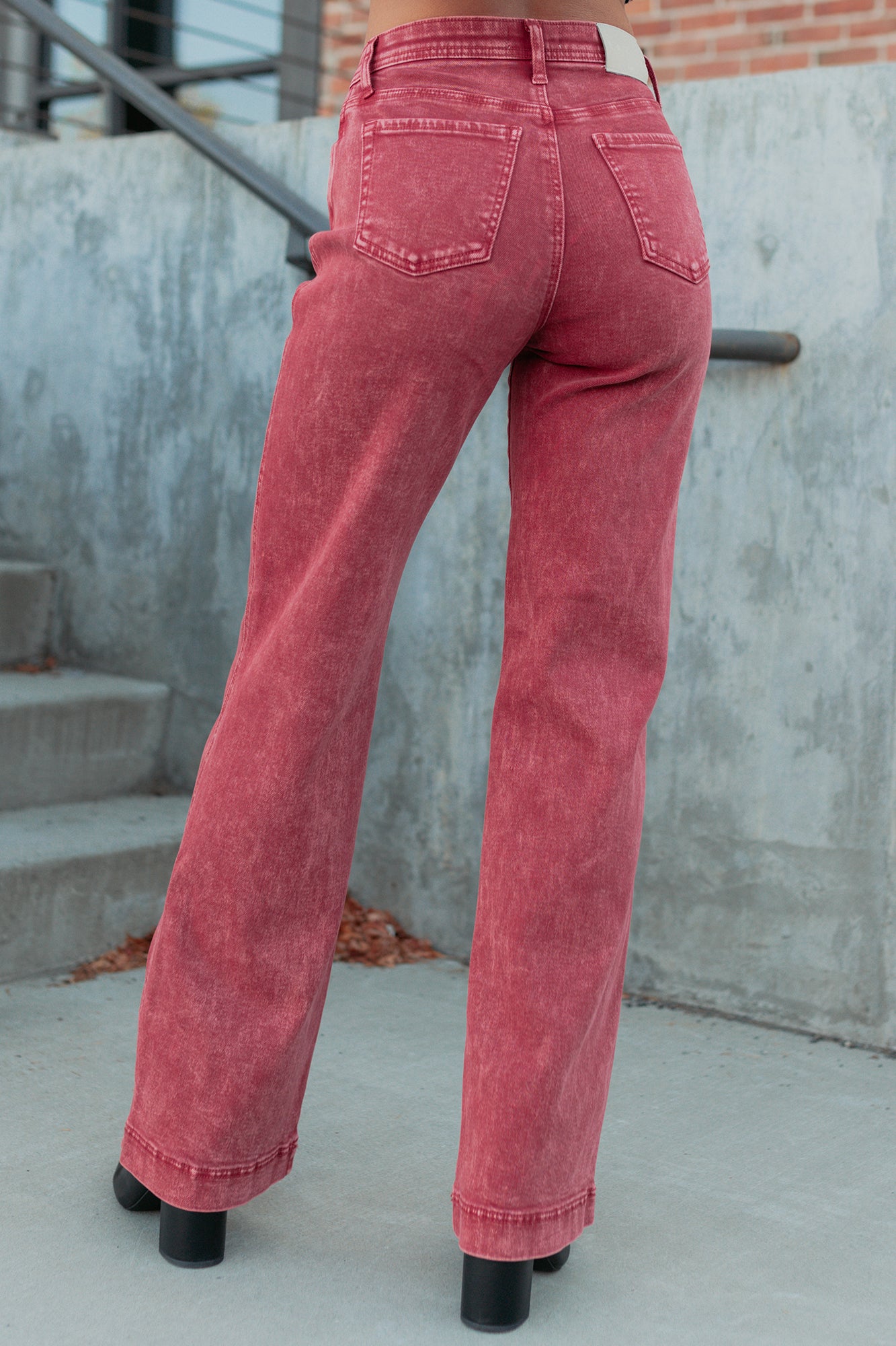 Haven Tummy Control Saige Denim Straight Jeans (Brick Red)-The Formal Wear