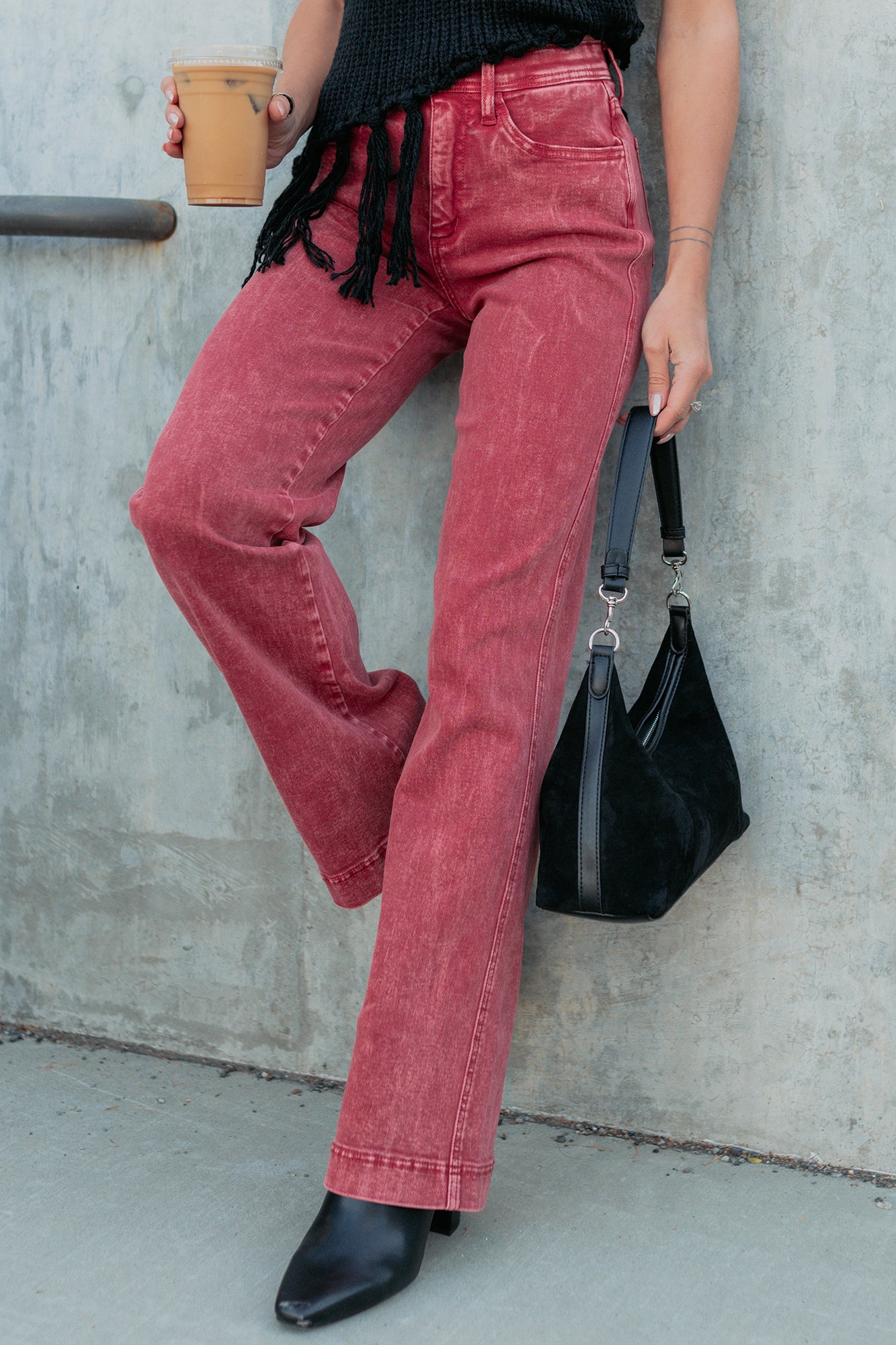 Haven Tummy Control Saige Denim Straight Jeans (Brick Red)-The Formal Wear