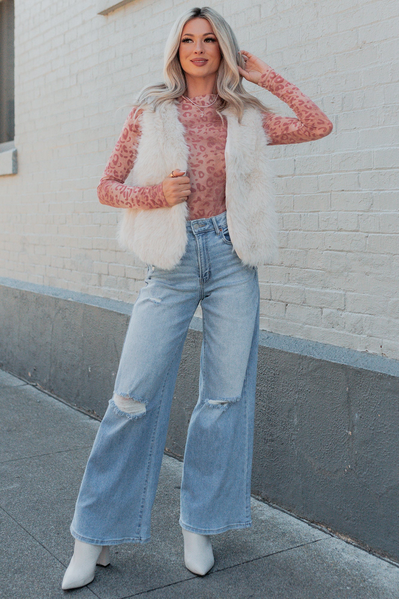 Passion & Desire Faux Fur Vest (Ecru)-The Formal Wear