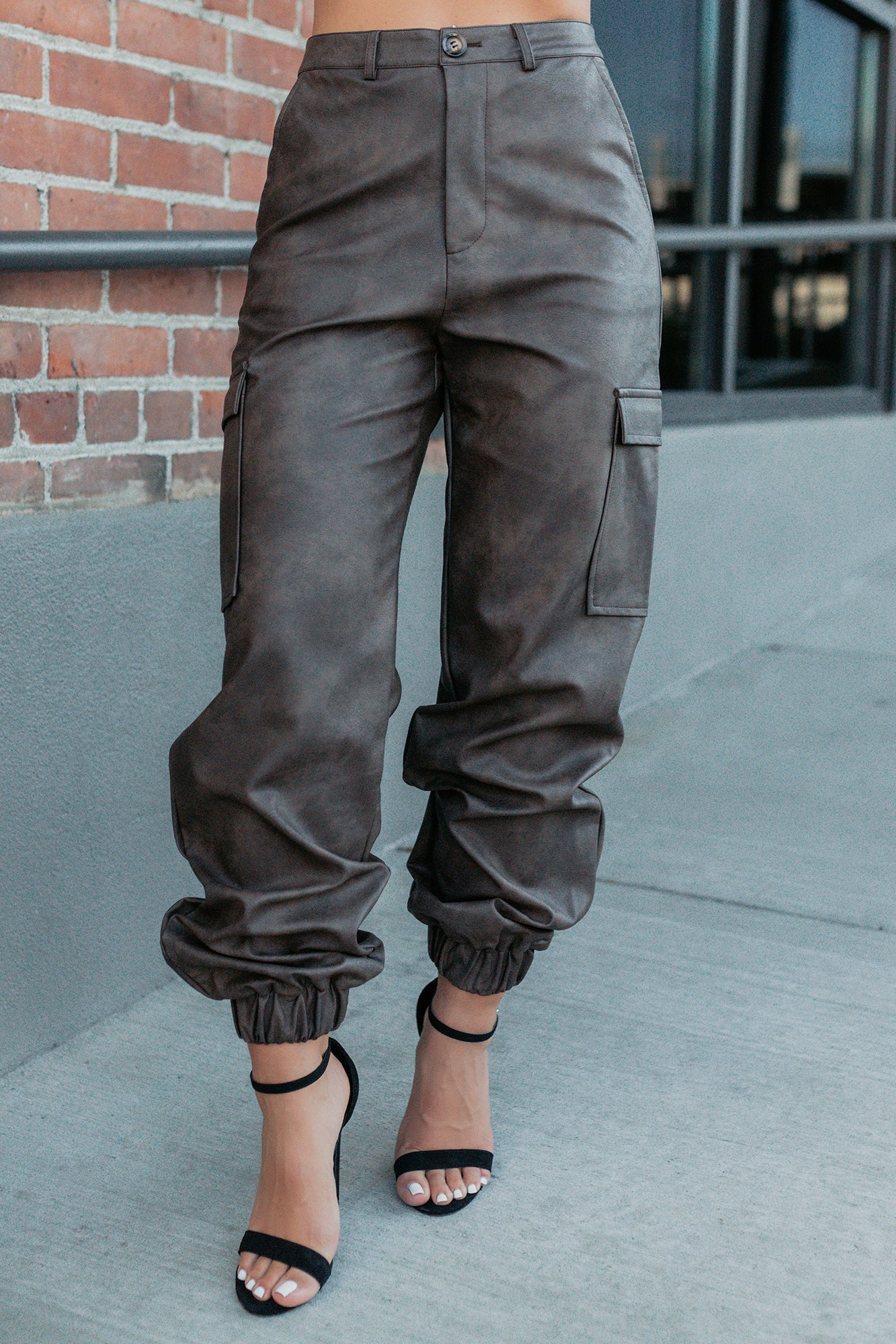 Easy Edge Faux Leather FORE Cargo Joggers (Brown)-The Formal Wear