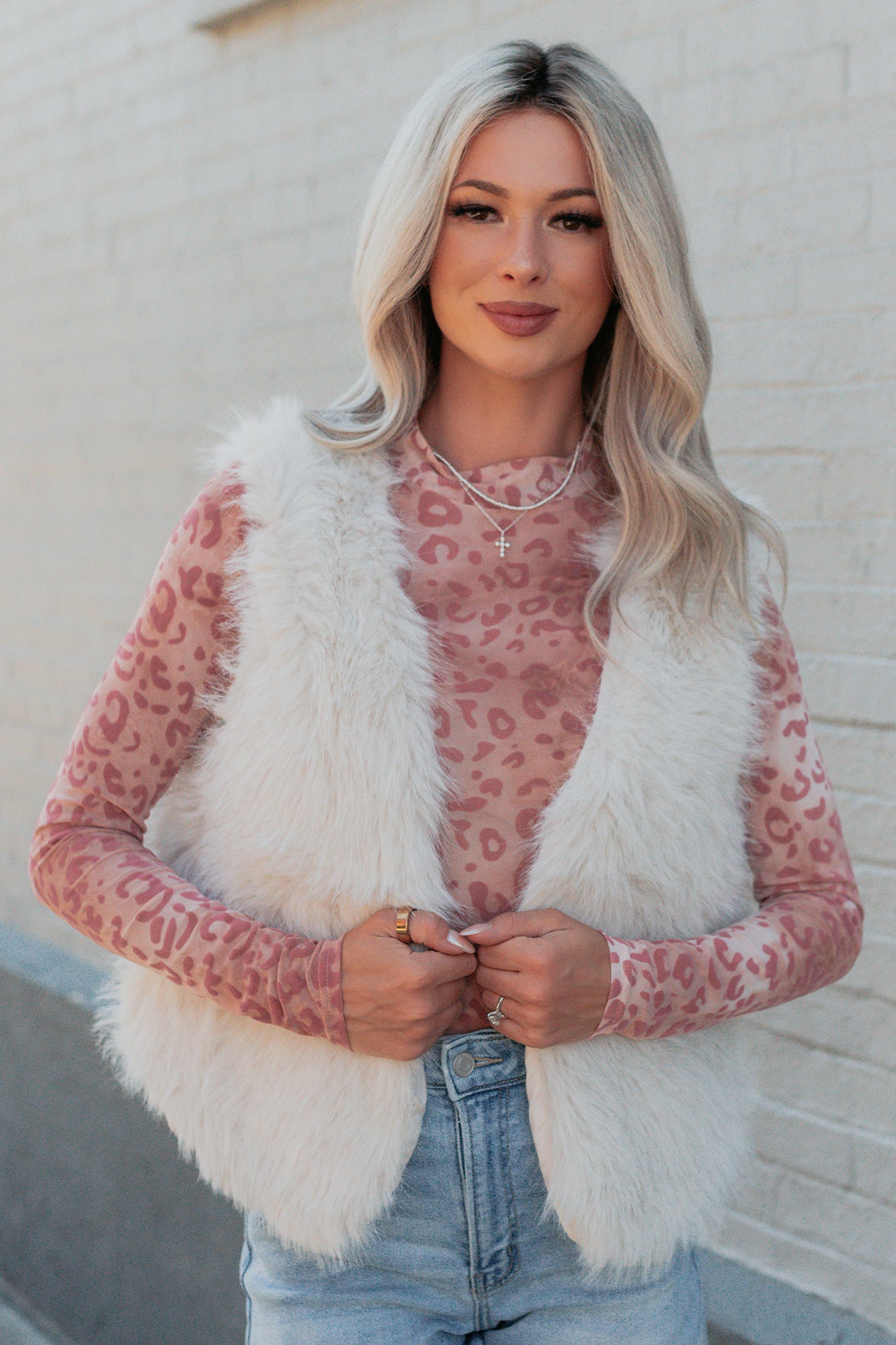 Passion & Desire Faux Fur Vest (Ecru)-The Formal Wear