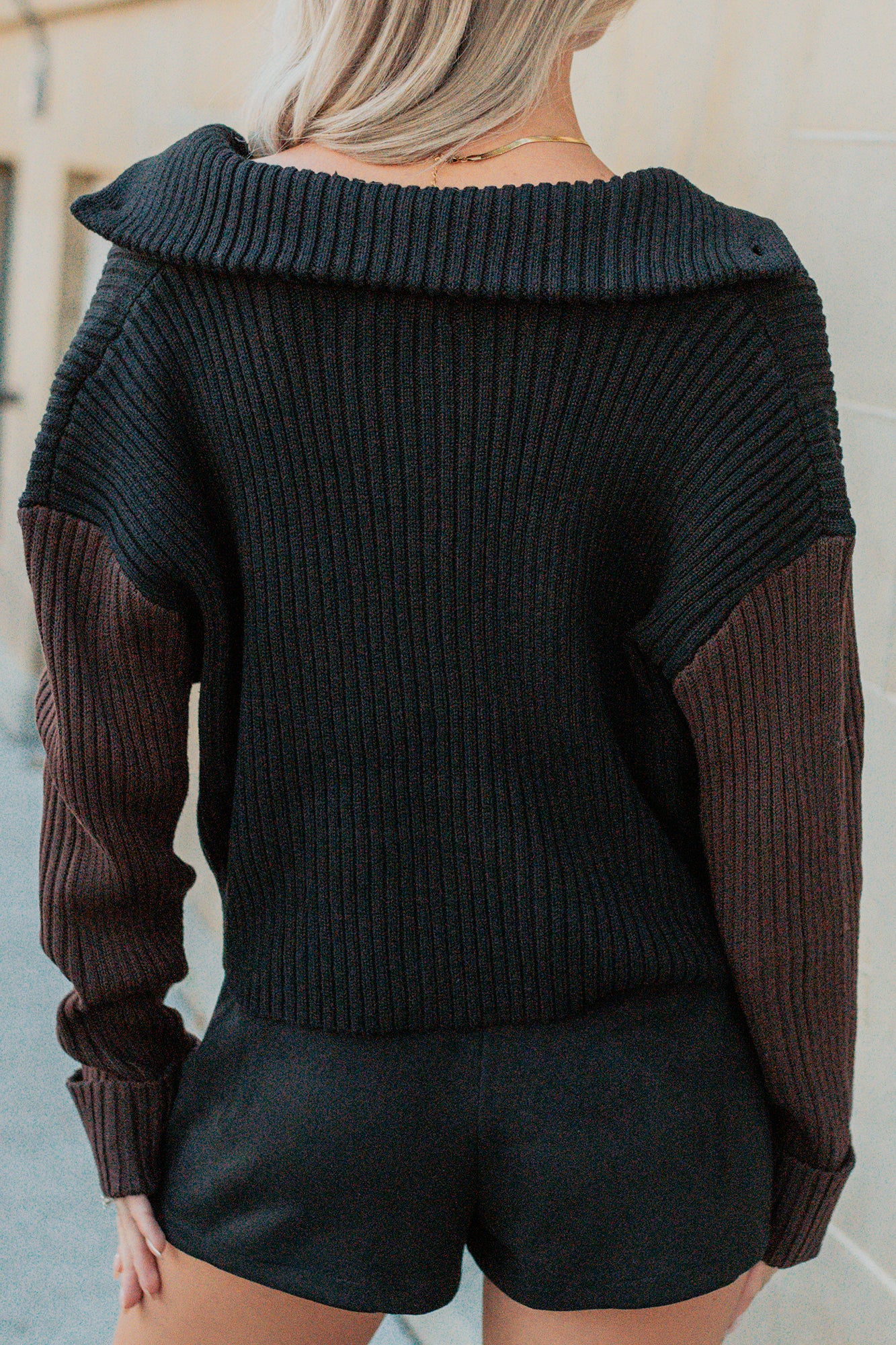 Dream Mirage Contrast Sleeve Cardigan Sweater (Black)-The Formal Wear