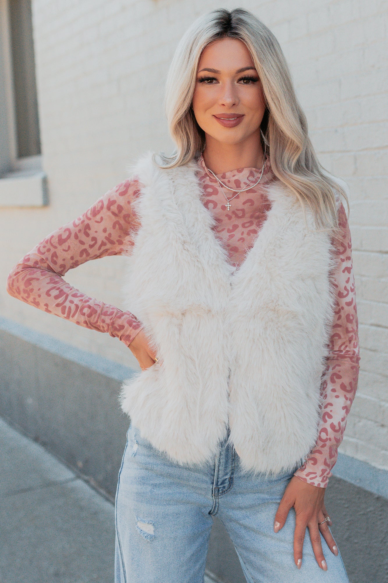 Passion & Desire Faux Fur Vest (Ecru)-The Formal Wear