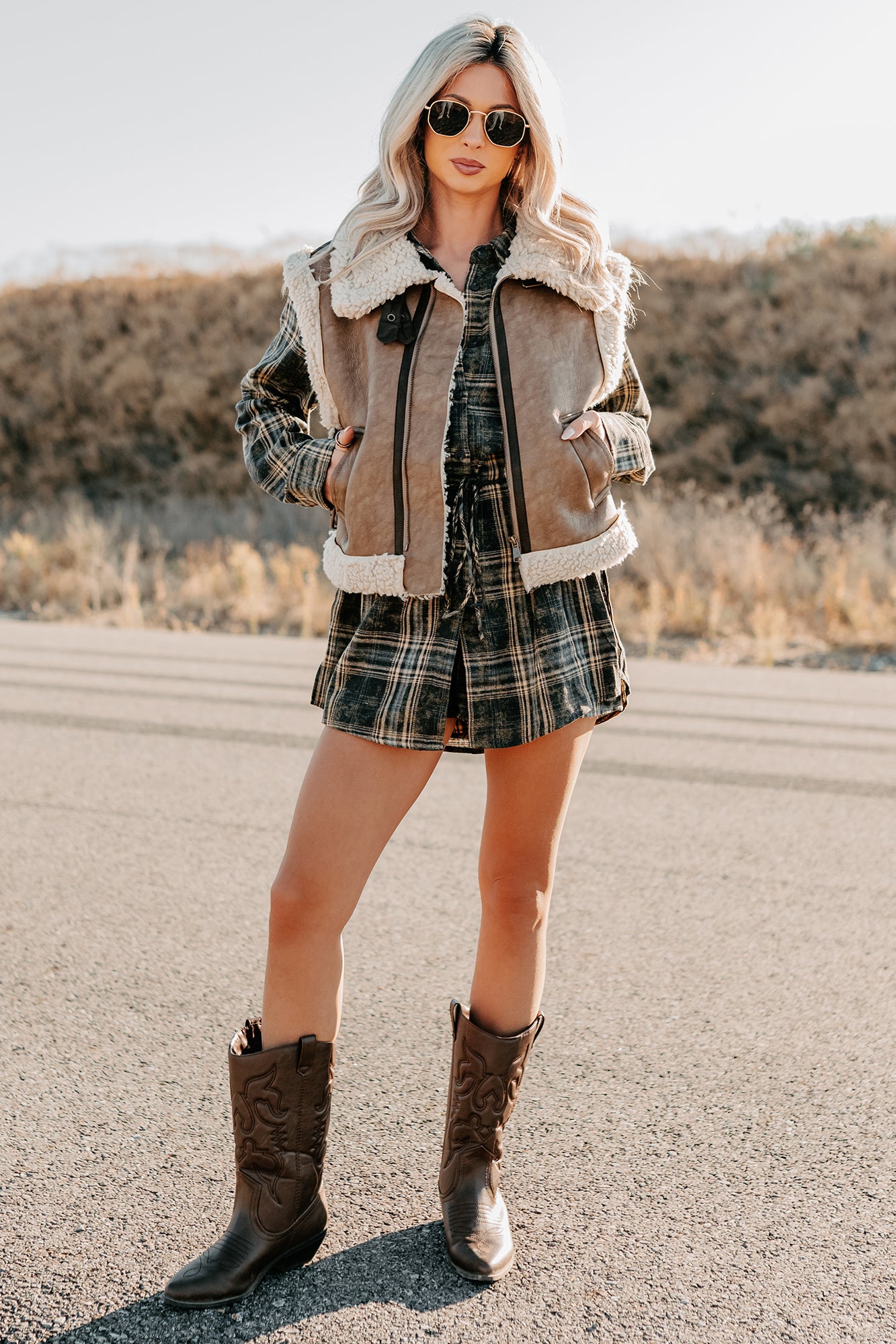 Pure Chill Sherpa Trim Faux Leather Vest (Truffle)-The Formal Wear