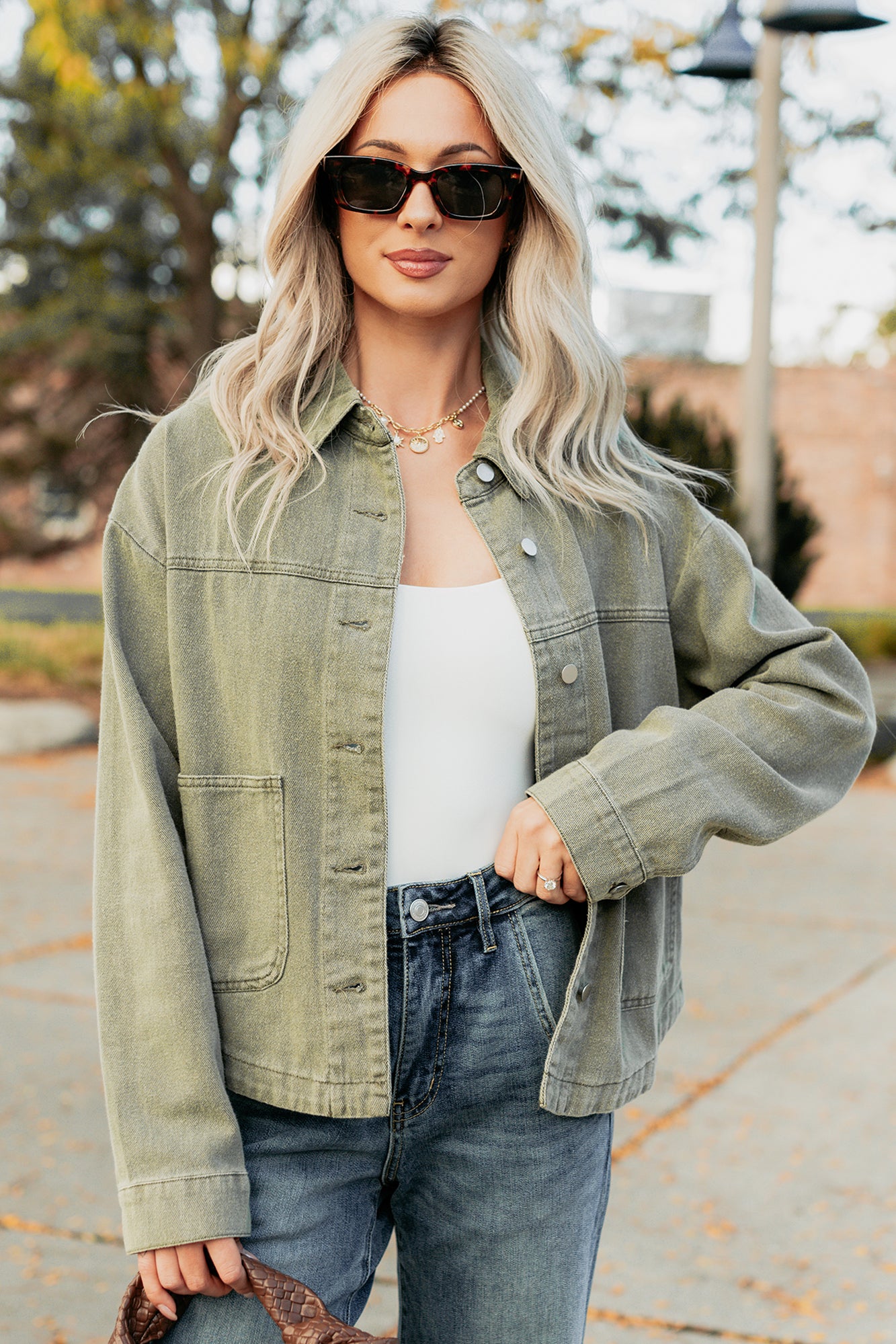 No Permission Denim Utility Jacket (Washed Olive)-The Formal Wear