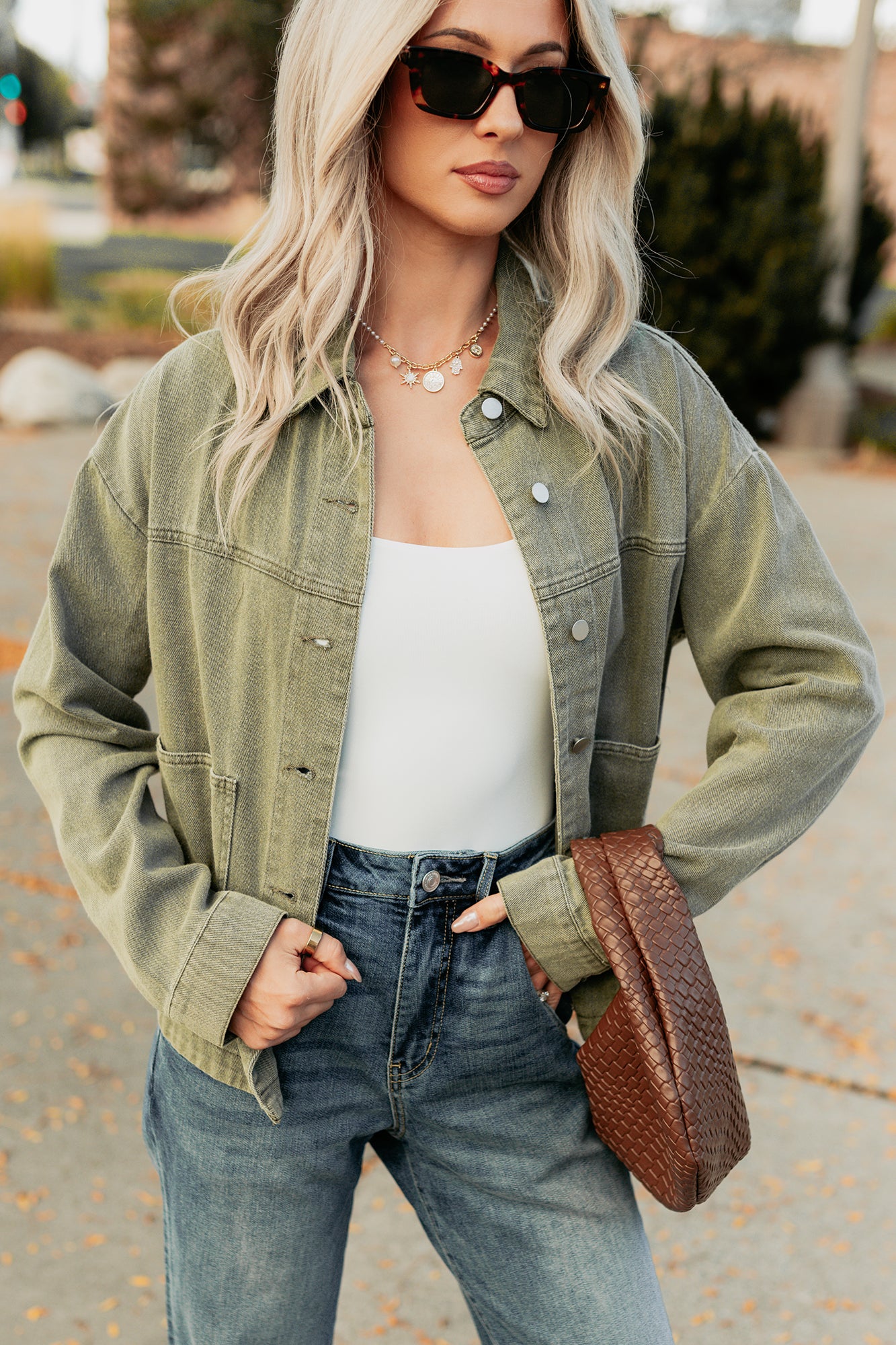 No Permission Denim Utility Jacket (Washed Olive)-The Formal Wear