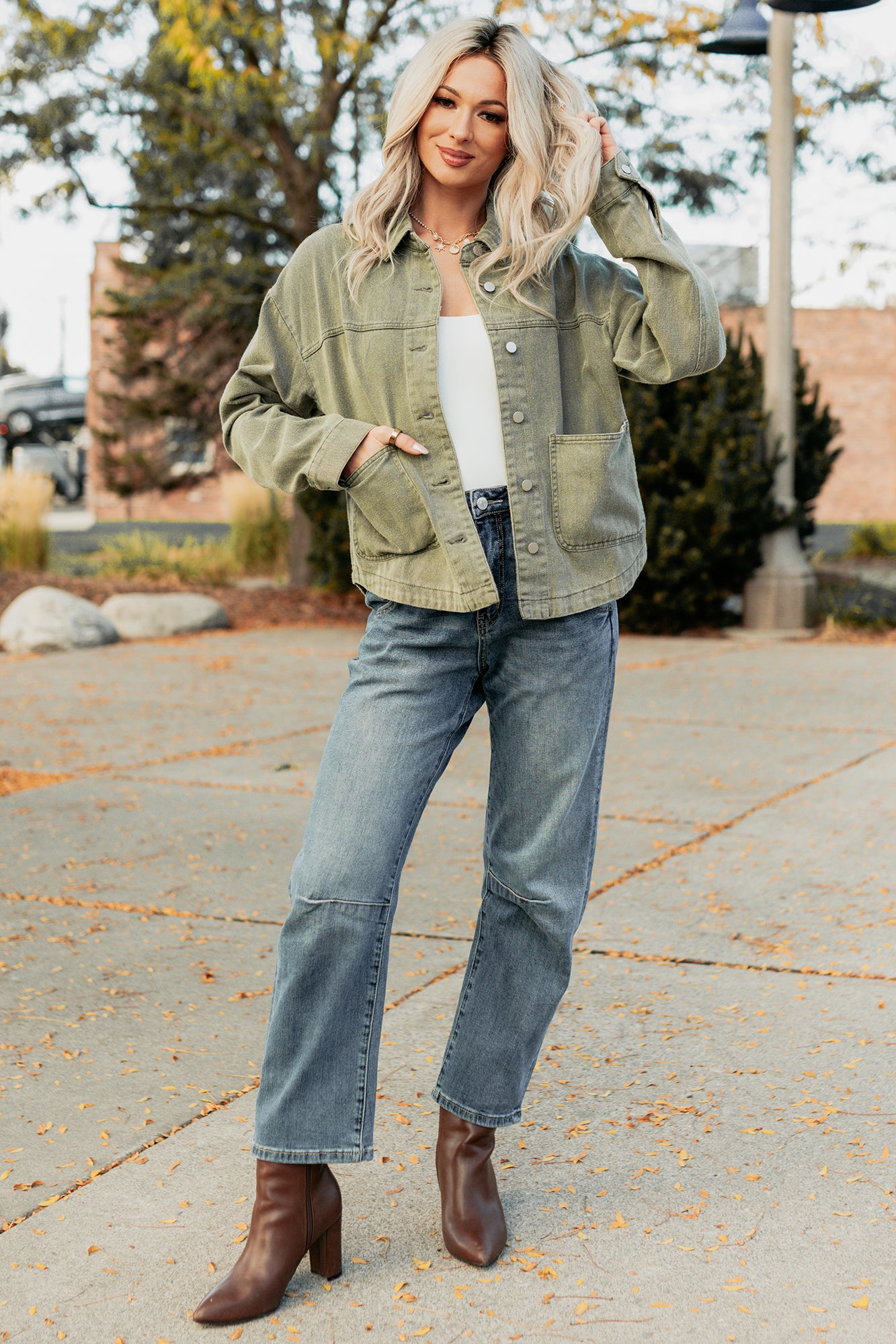 No Permission Denim Utility Jacket (Washed Olive)-The Formal Wear