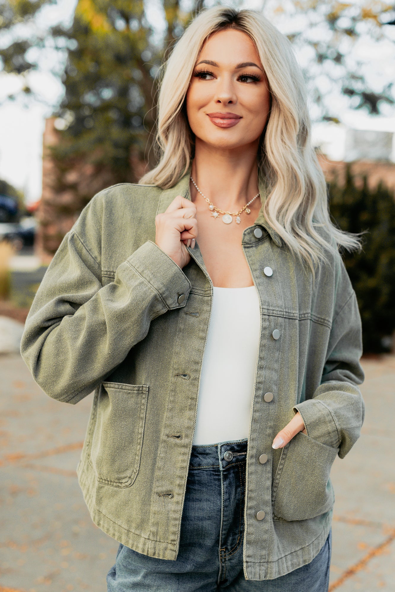 No Permission Denim Utility Jacket (Washed Olive)-The Formal Wear