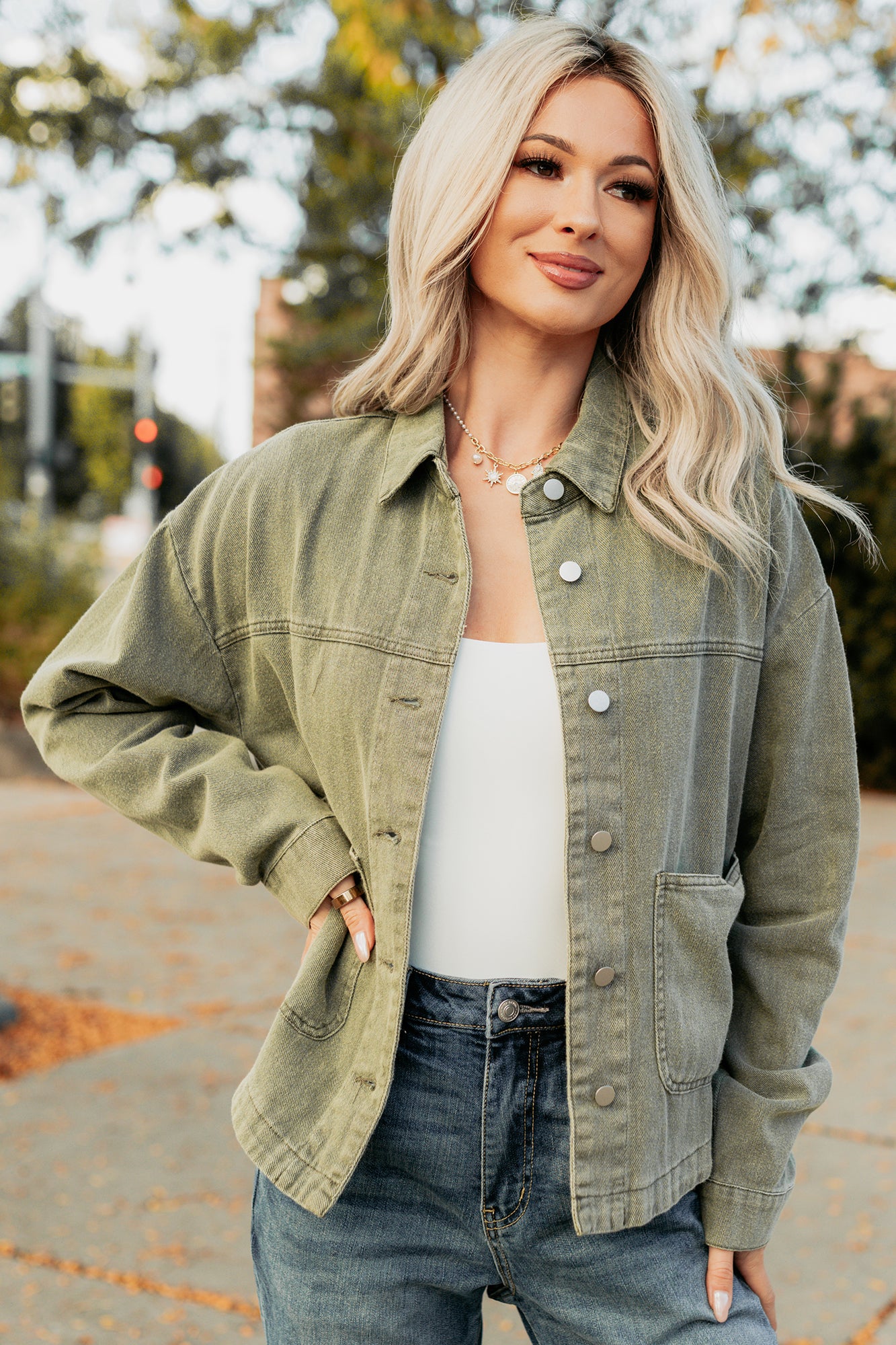 No Permission Denim Utility Jacket (Washed Olive)-The Formal Wear