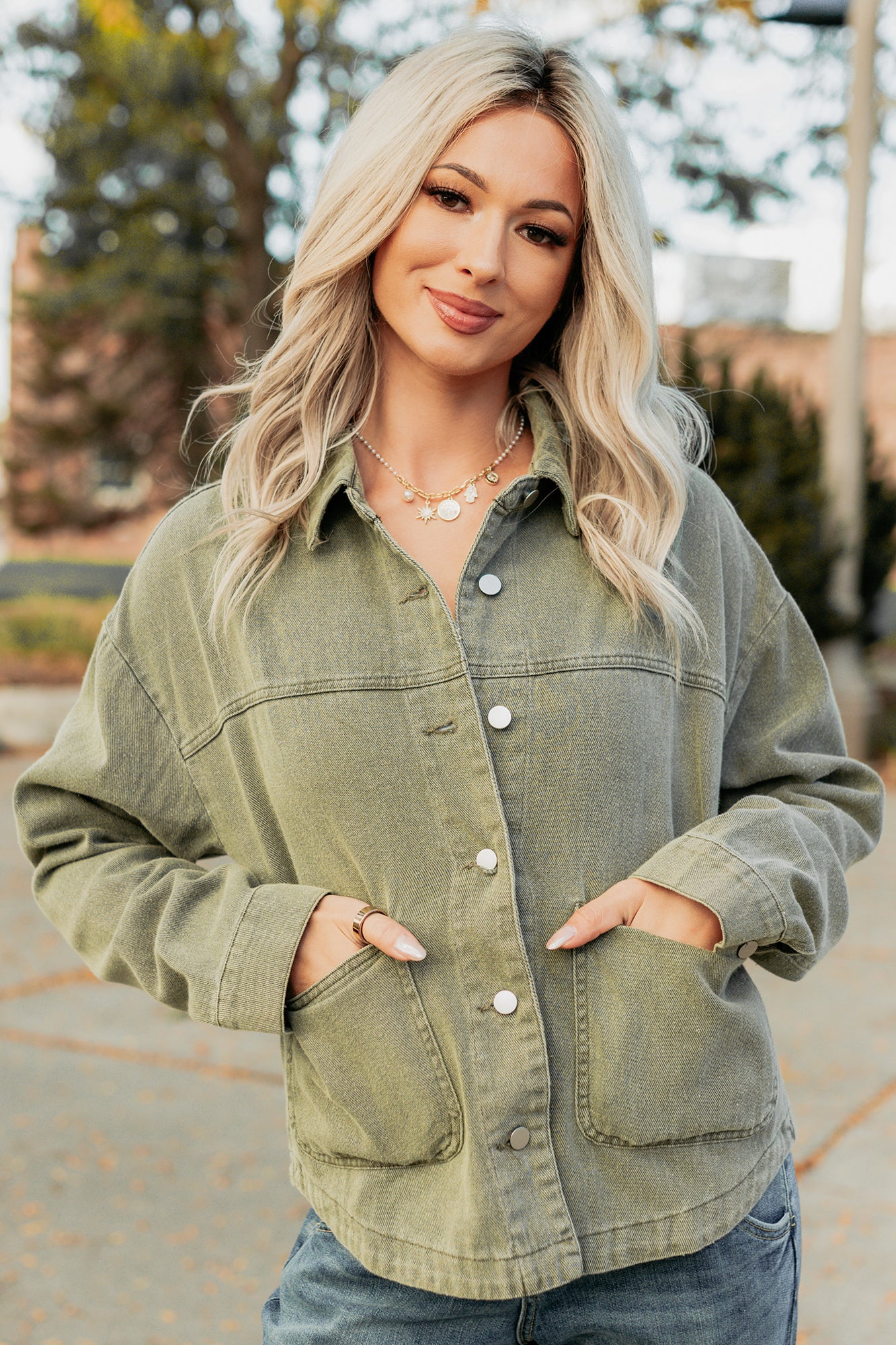 No Permission Denim Utility Jacket (Washed Olive)-The Formal Wear