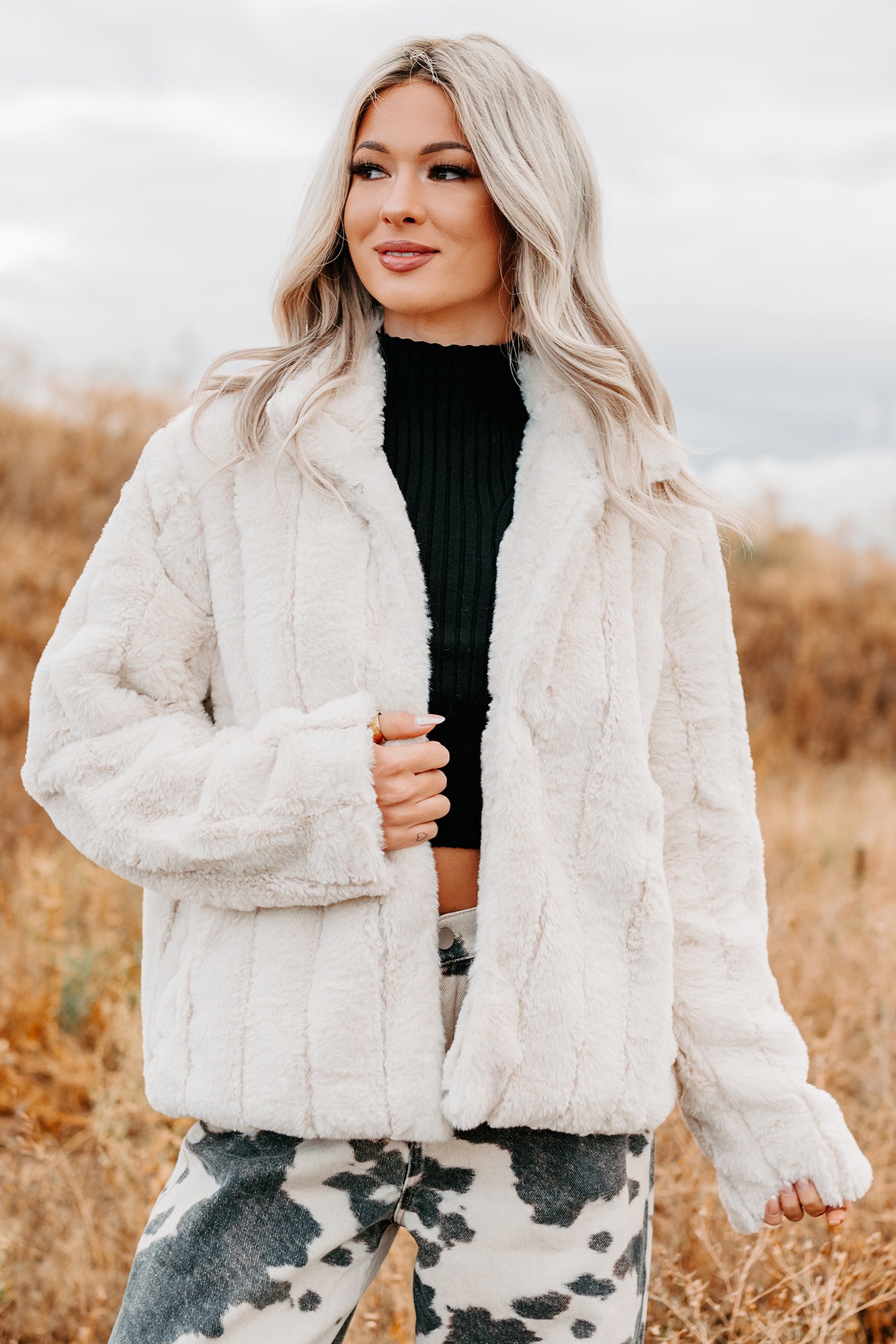 Snuggle Bug Faux Fur Jacket (Ivory)-The Formal Wear