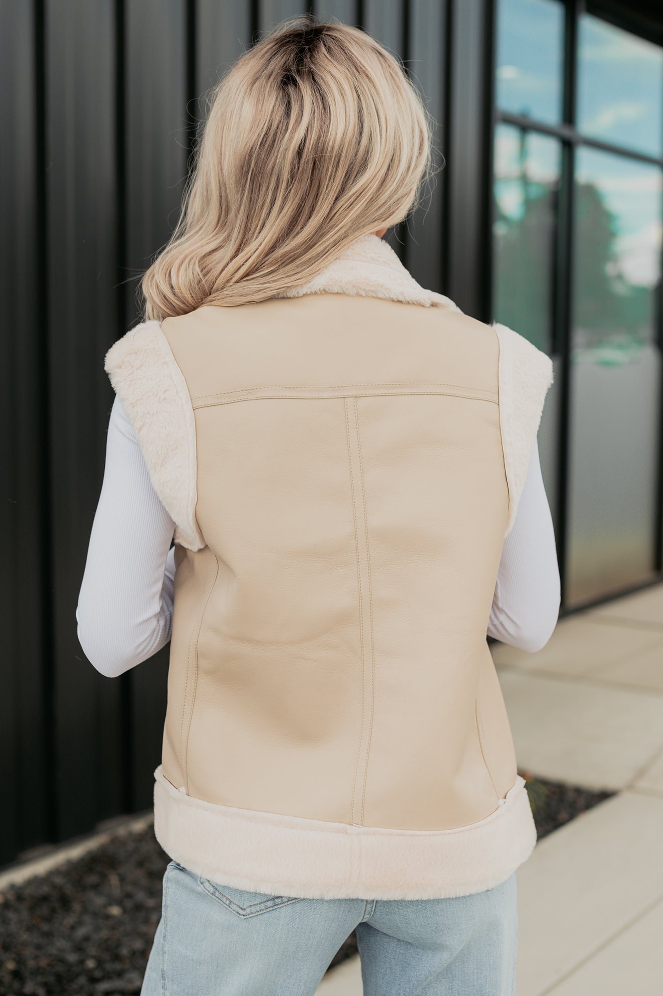 Cabin State Faux Leather Fur Lined Vest (Cream/Taupe)-The Formal Wear