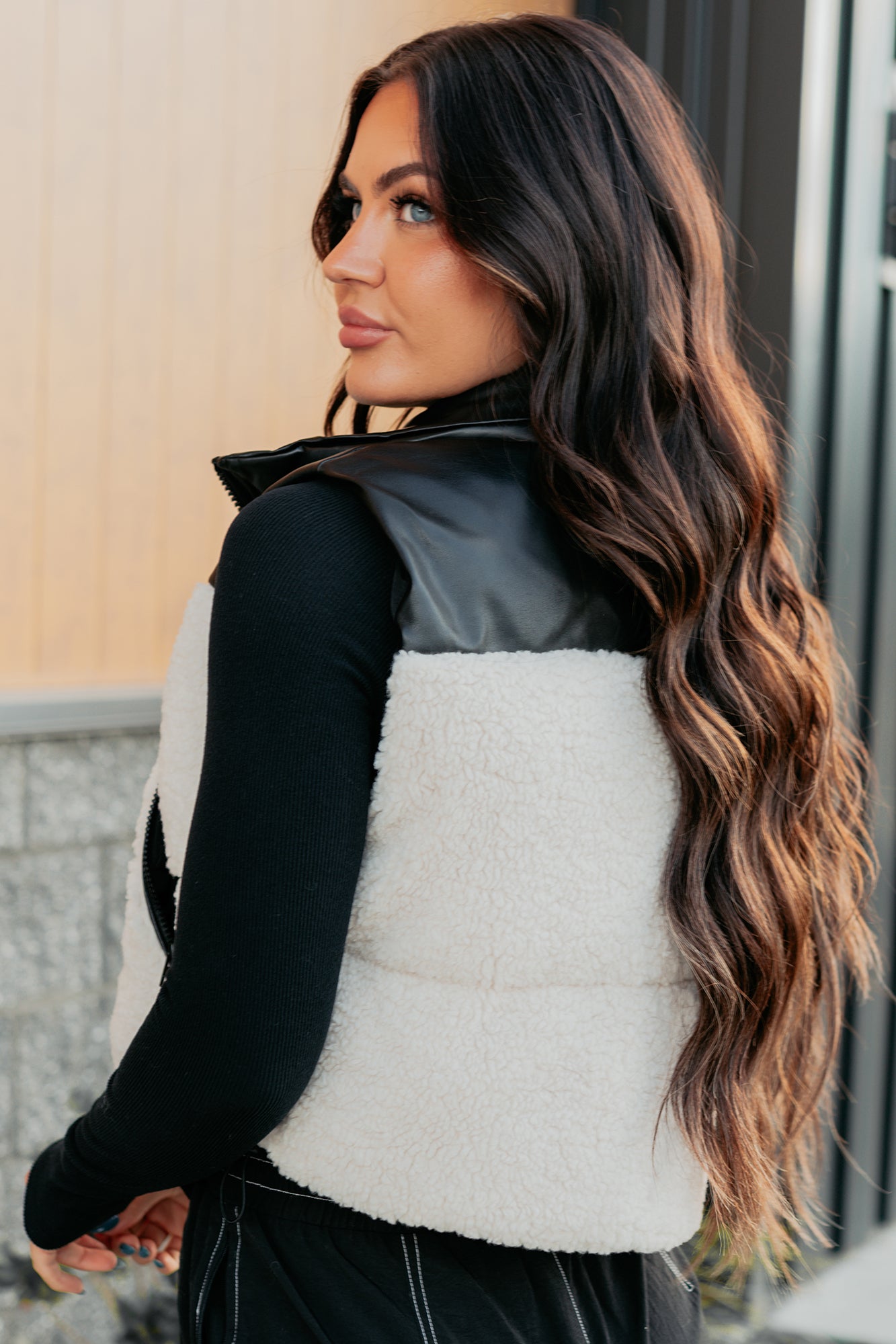 Candle Lit Nights Sherpa Puffer Vest (Cream)-The Formal Wear