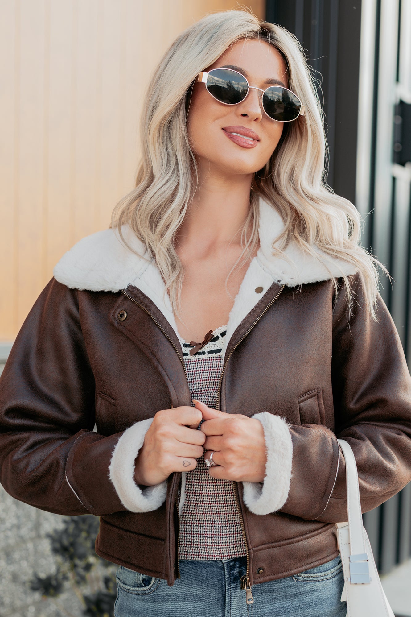 After Dark Faux Suede Fur Lined Jacket (Brown)-The Formal Wear