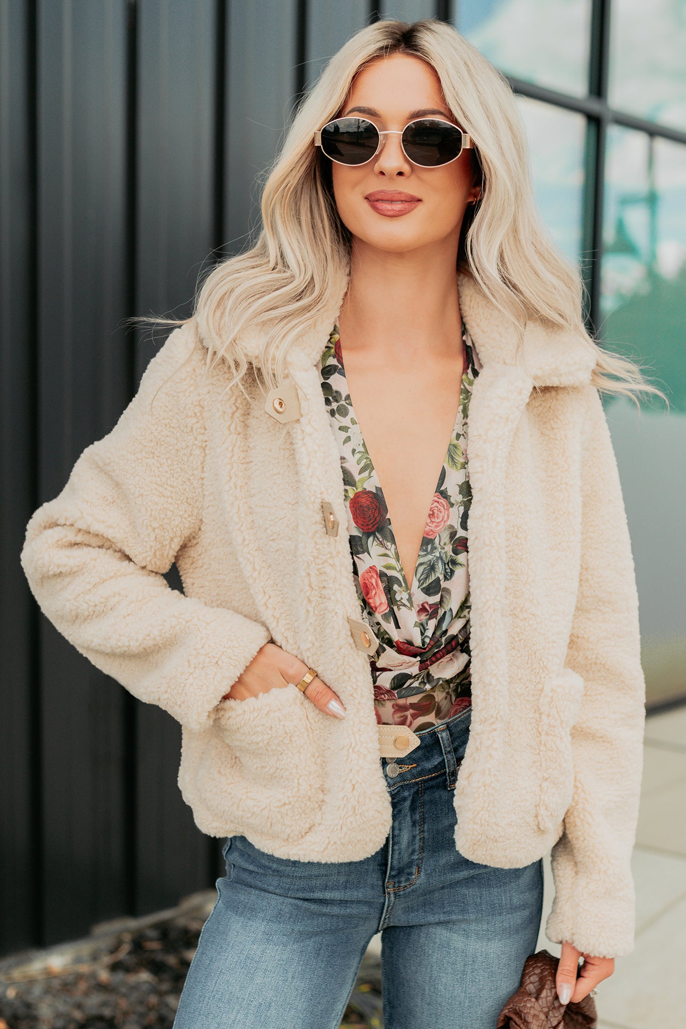 Mountain Haze Snap Button Up Sherpa Jacket (Cream)-The Formal Wear