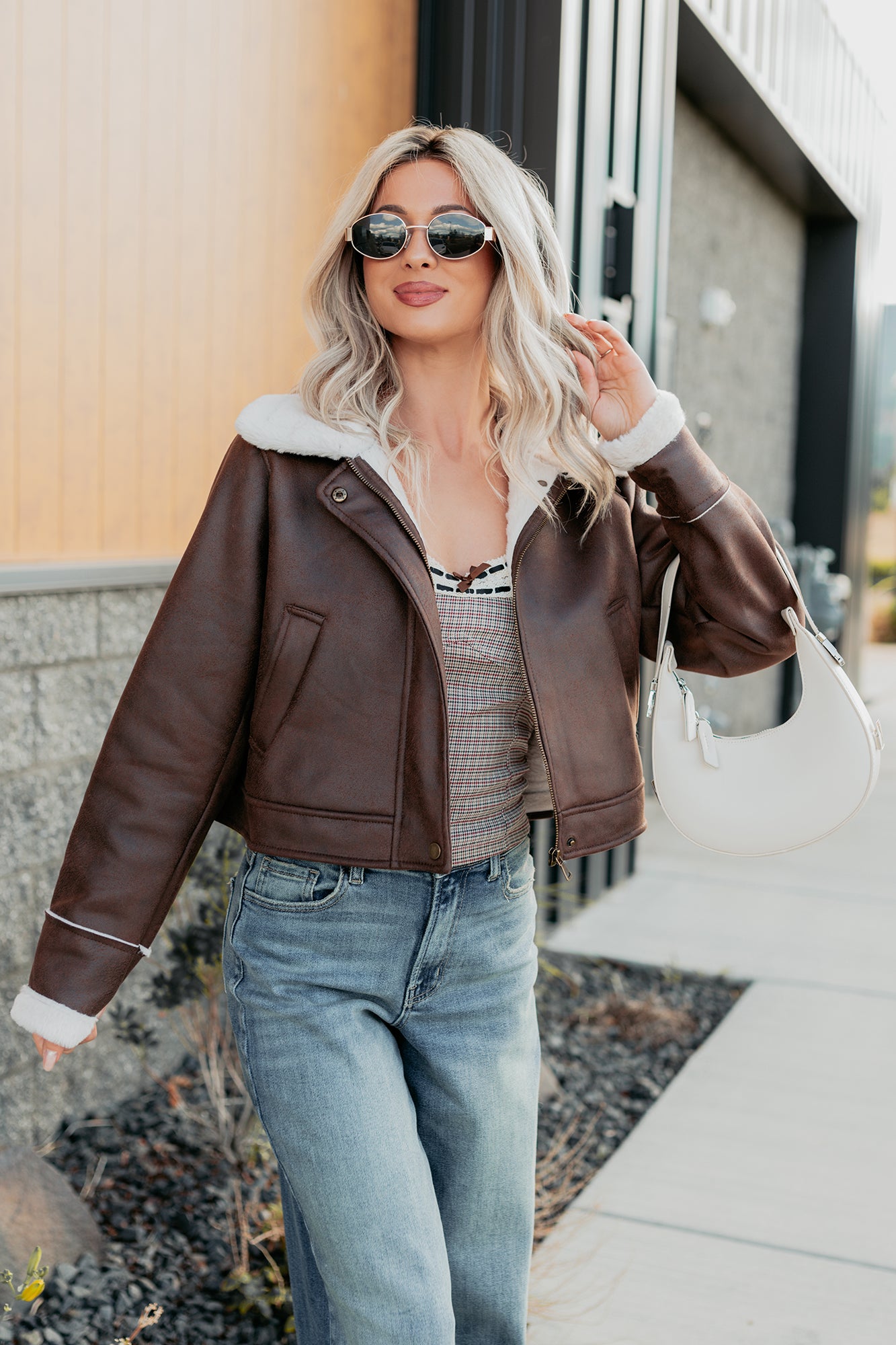 After Dark Faux Suede Fur Lined Jacket (Brown)-The Formal Wear