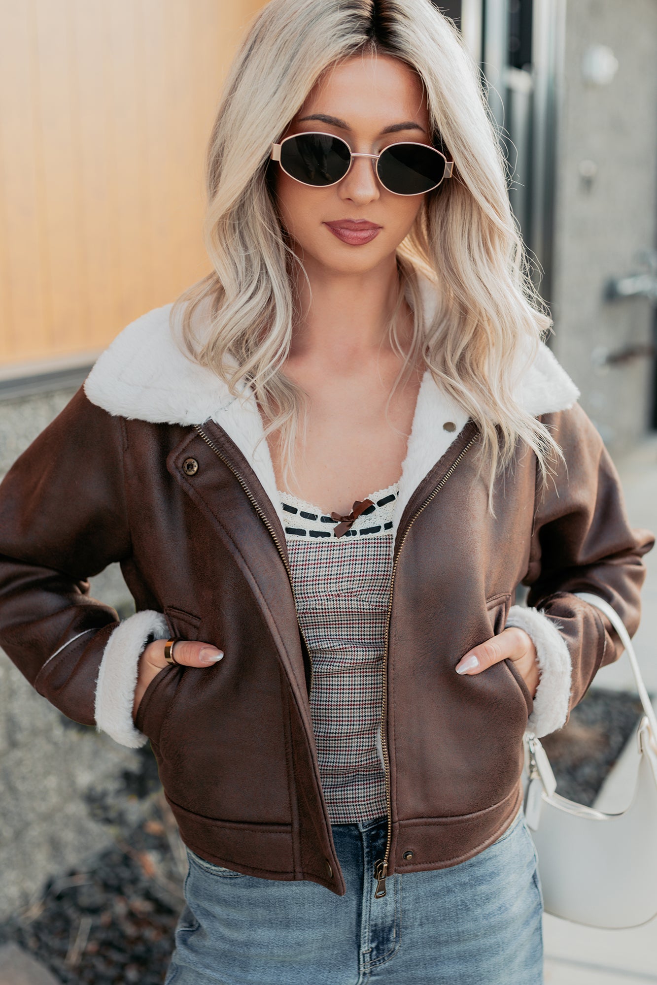 After Dark Faux Suede Fur Lined Jacket (Brown)-The Formal Wear