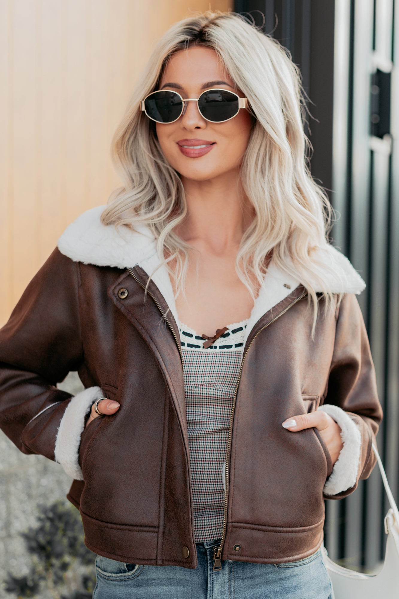 After Dark Faux Suede Fur Lined Jacket (Brown)-The Formal Wear