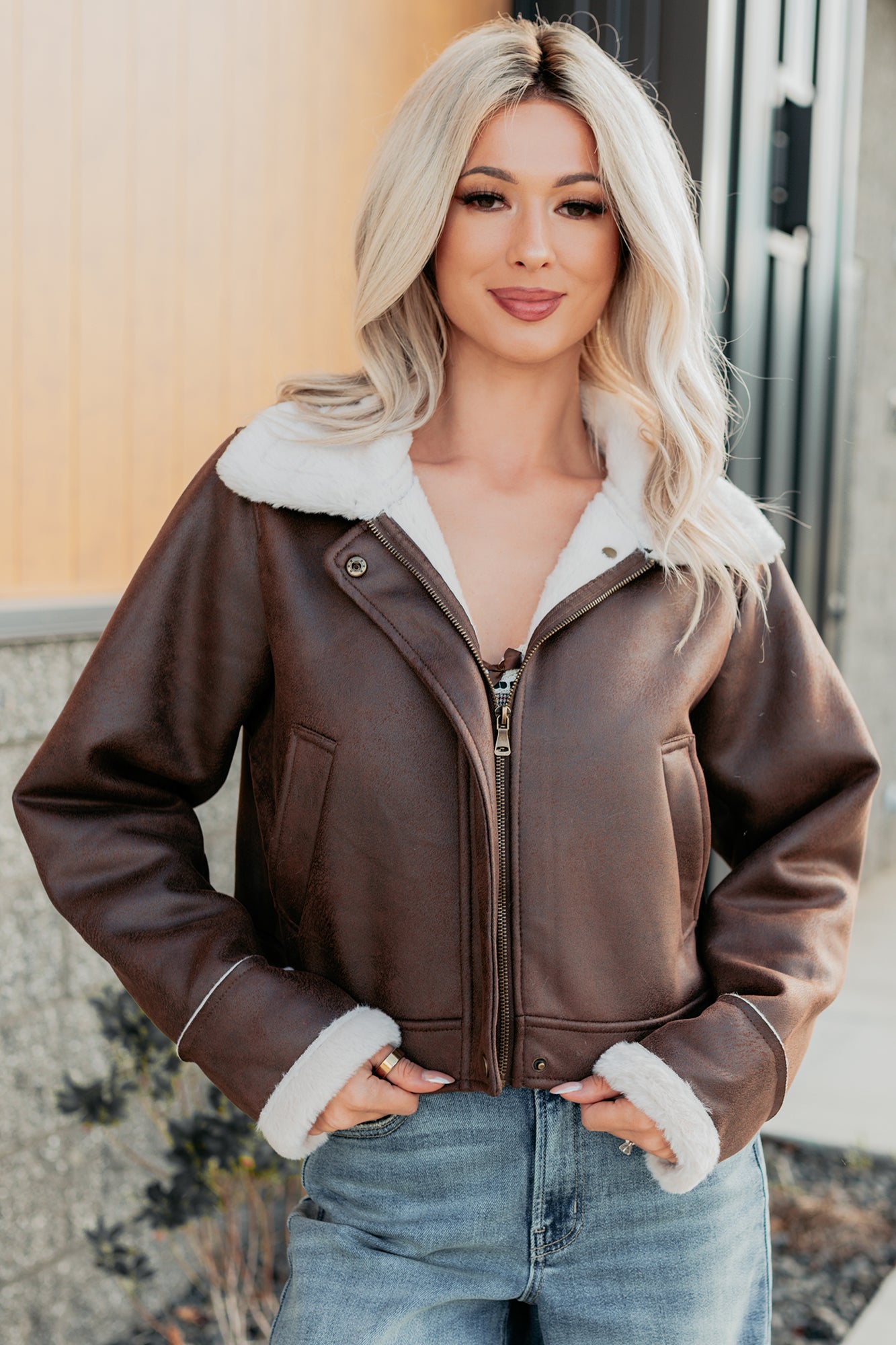 After Dark Faux Suede Fur Lined Jacket (Brown)-The Formal Wear