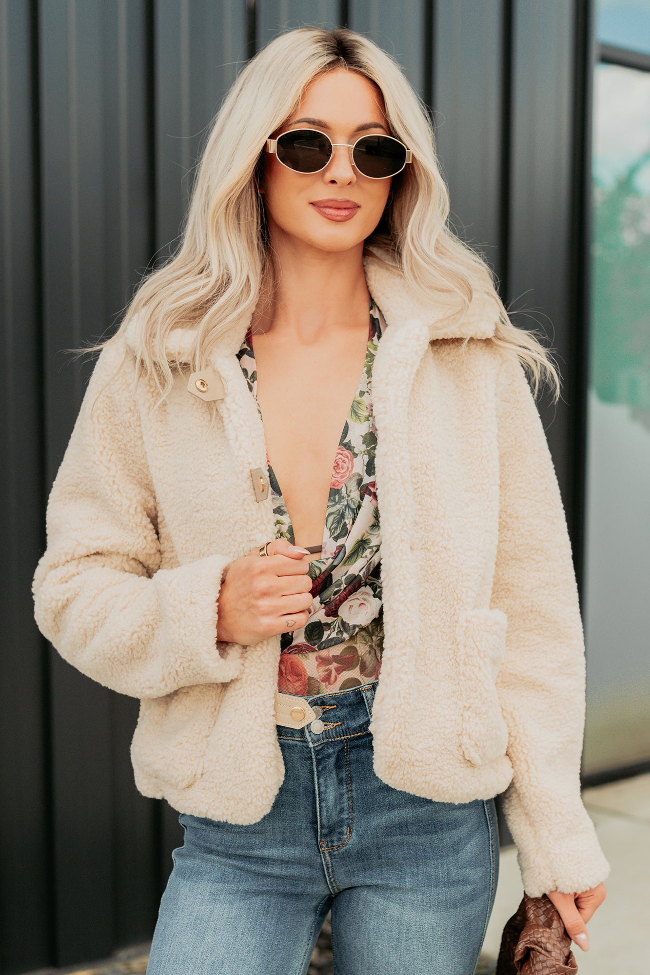 Mountain Haze Snap Button Up Sherpa Jacket (Cream)-The Formal Wear