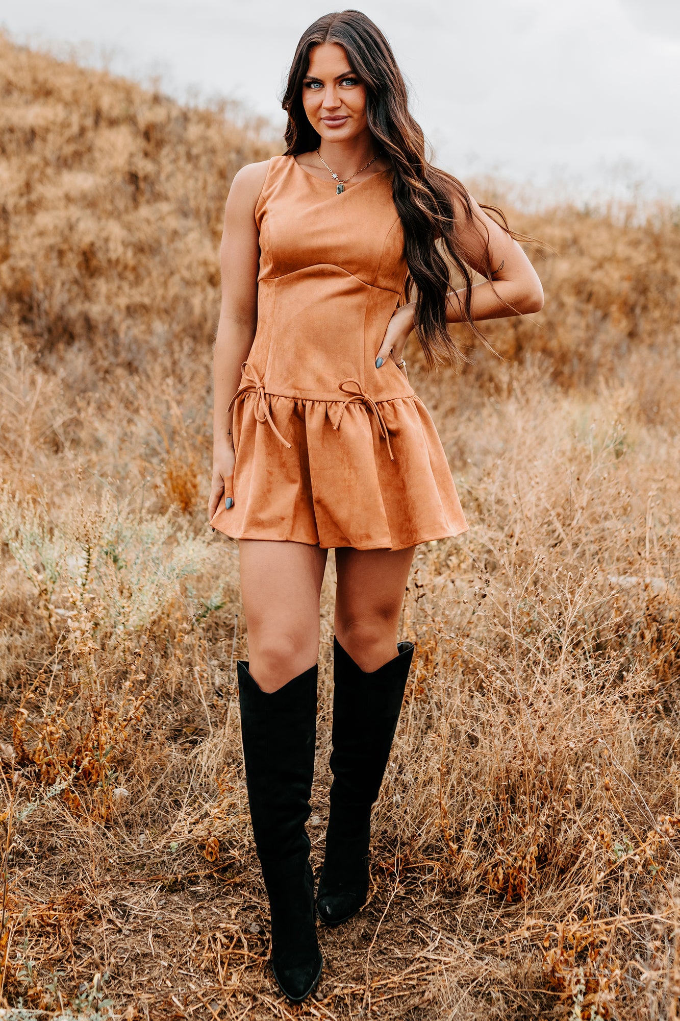 Wish You Luck Sleeveless Faux Suede Mini Dress (Camel)-The Formal Wear