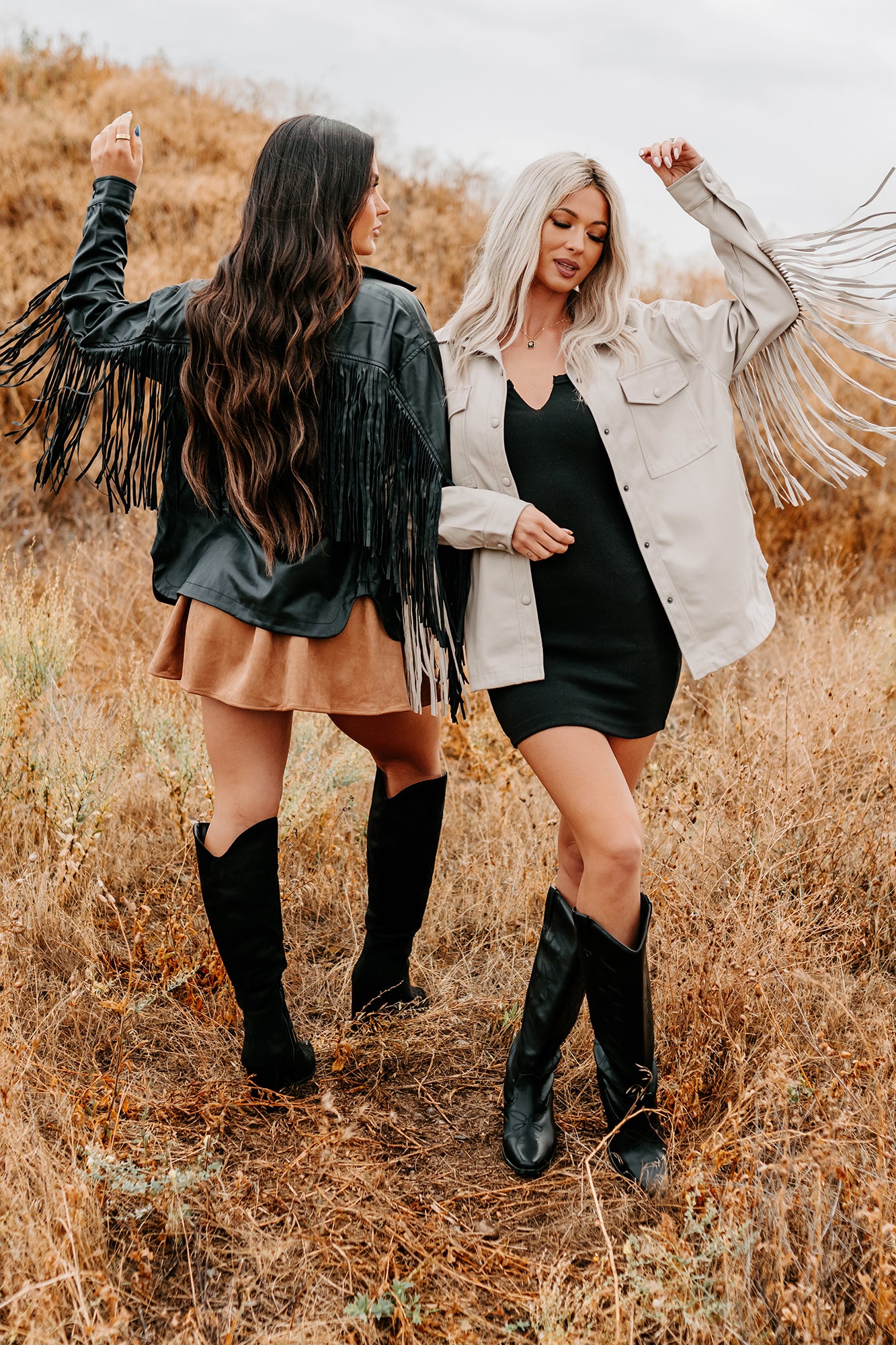 Wild West Whimsy Fringe Faux Leather Jacket (Cream)-The Formal Wear