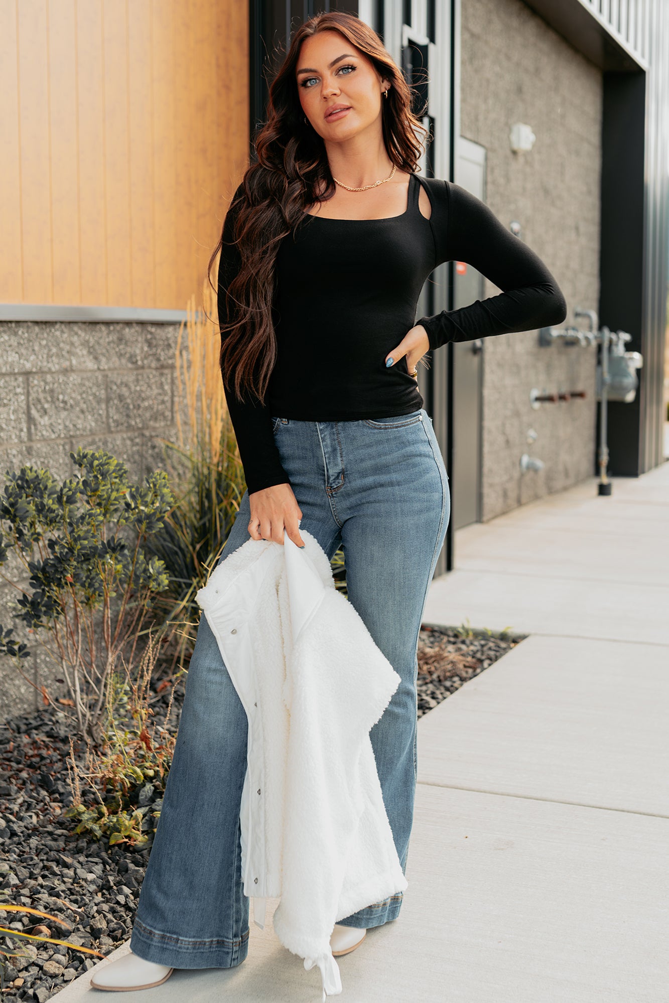 Comfort Space Square Neck Cut-Out Top (Black)-The Formal Wear