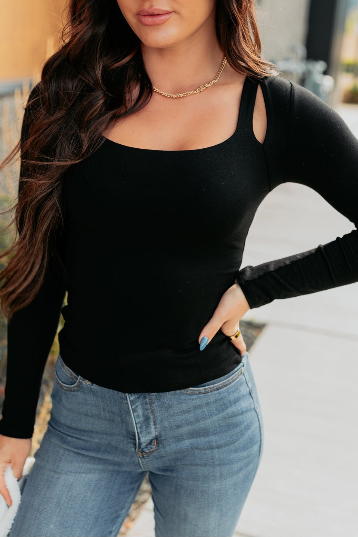 Comfort Space Square Neck Cut-Out Top (Black)-The Formal Wear