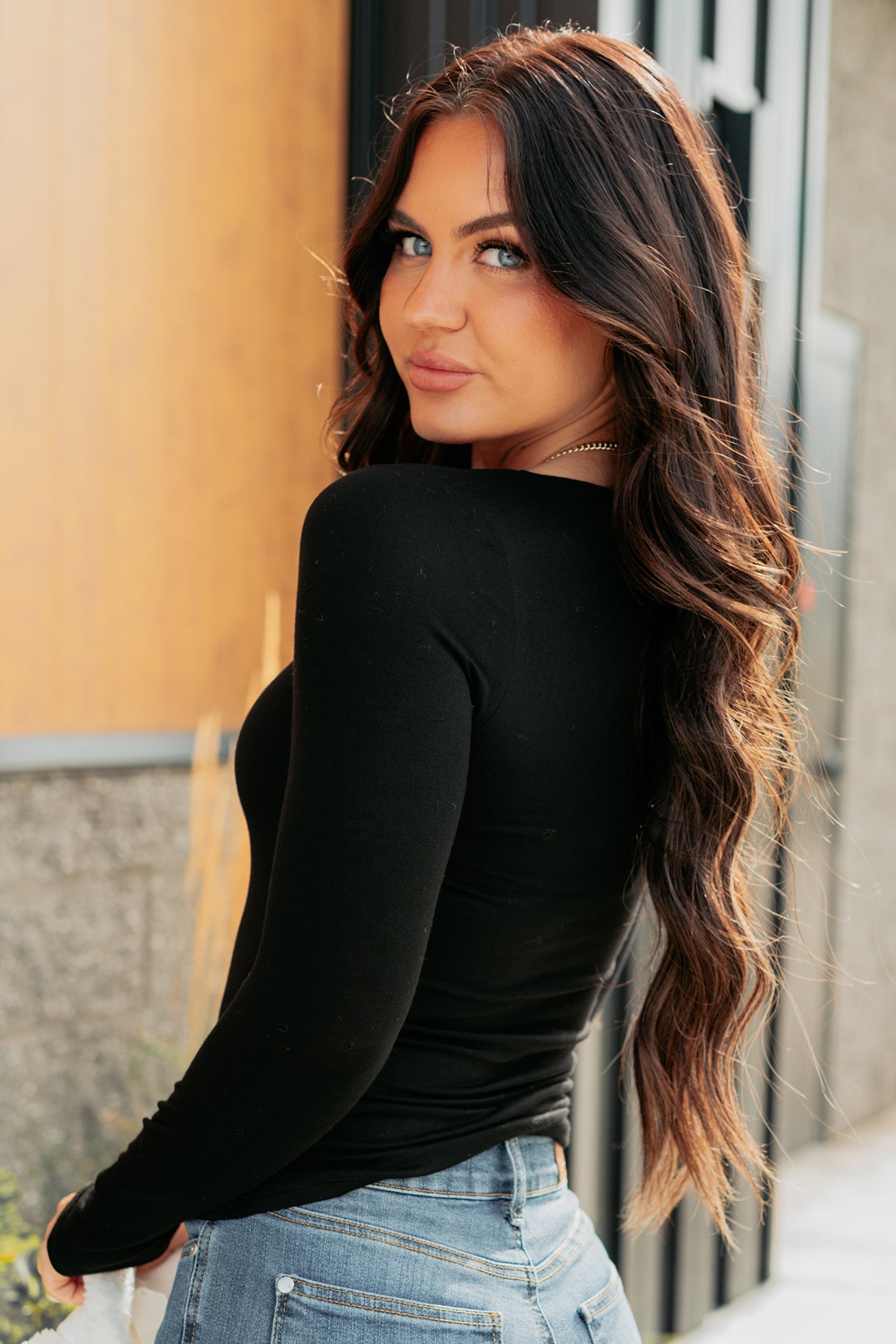 Comfort Space Square Neck Cut-Out Top (Black)-The Formal Wear