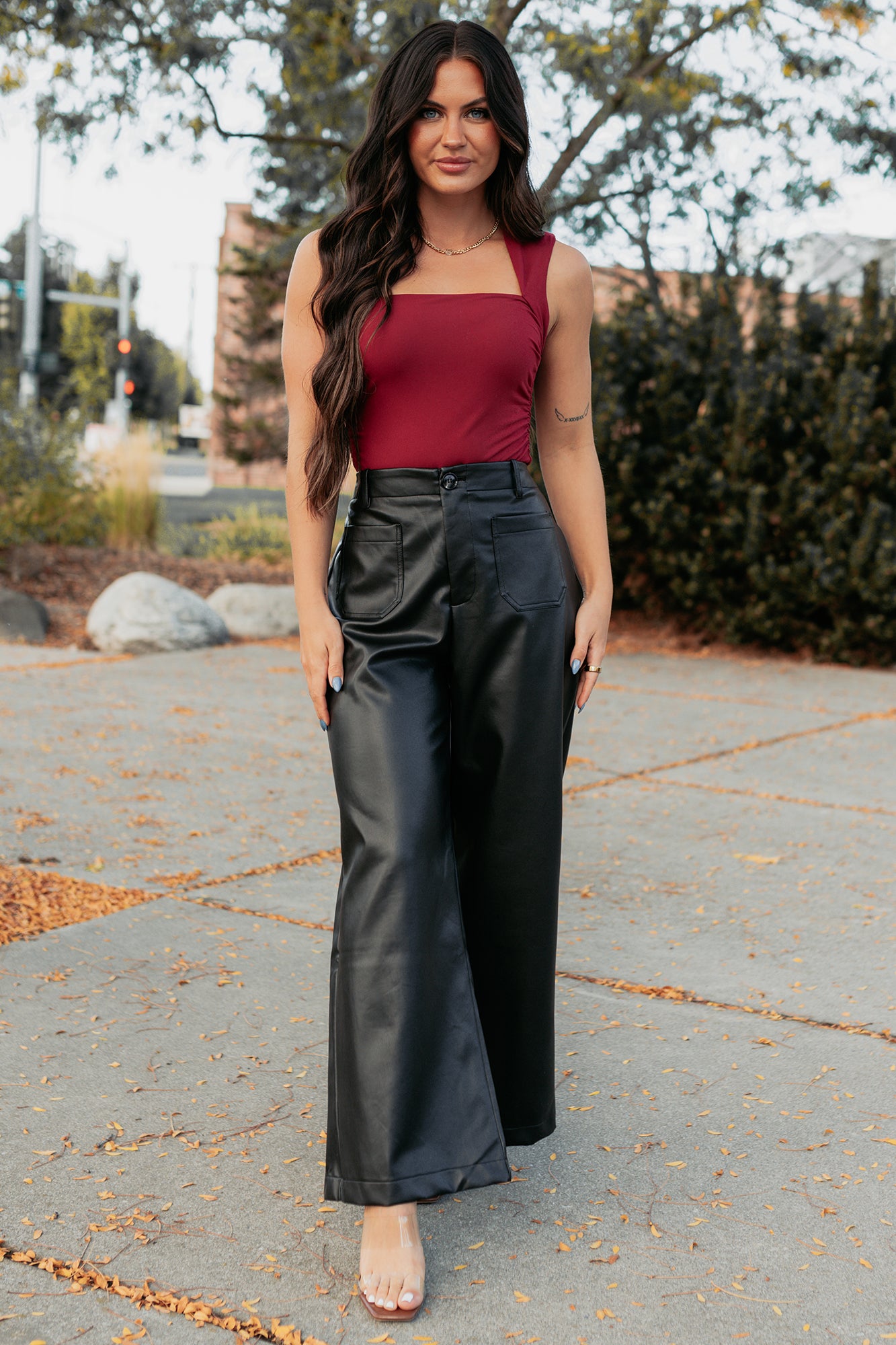 Burning Slow Sleeveless Square Neck Bodysuit (Ruby)-The Formal Wear