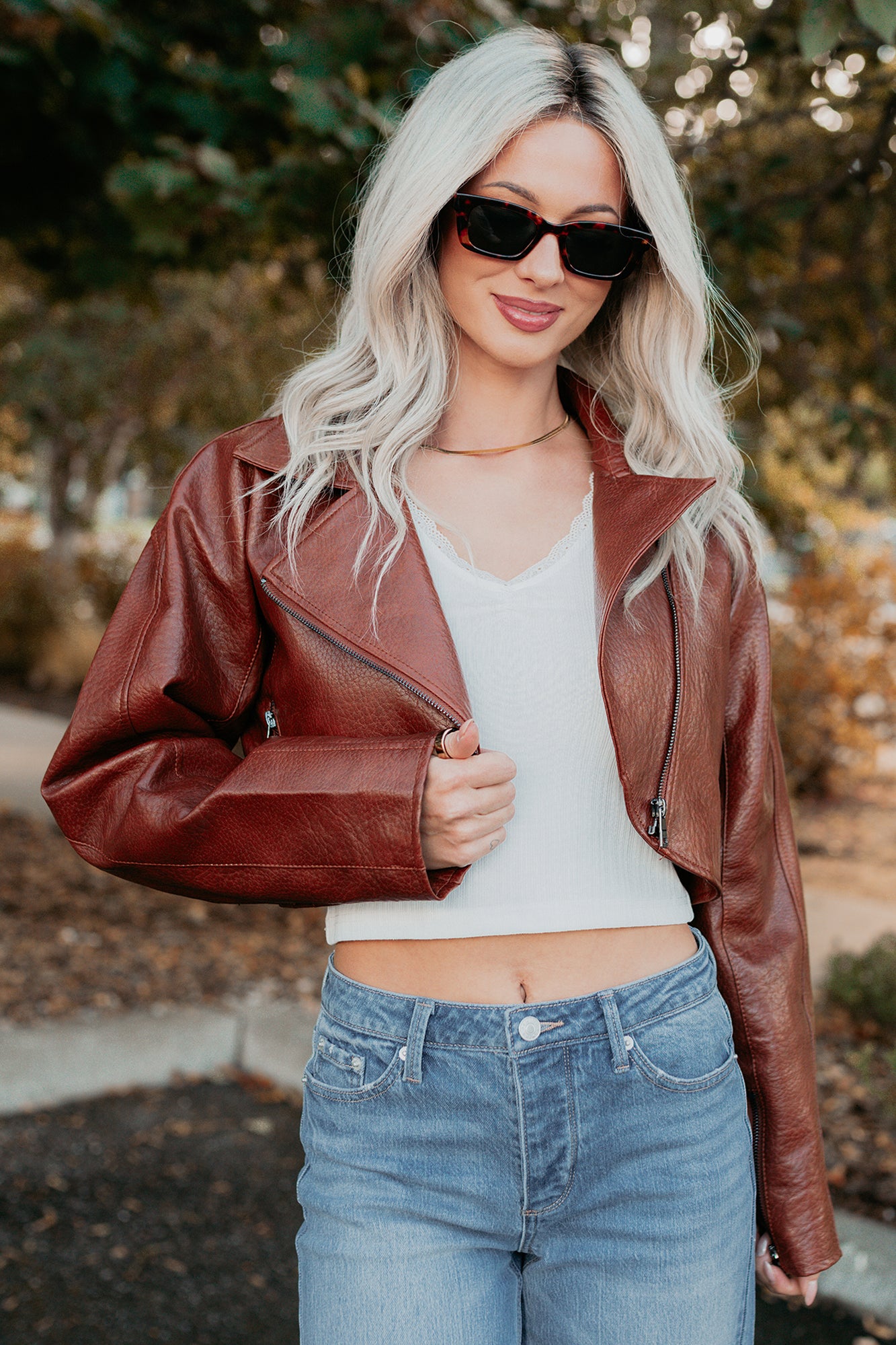 Savage Love Faux Leather Crop Jacket (Rust)-The Formal Wear