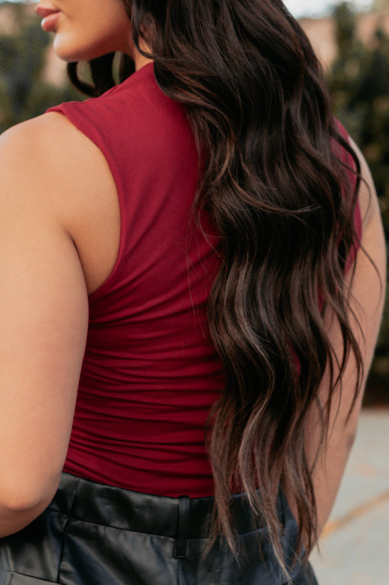 Burning Slow Sleeveless Square Neck Bodysuit (Ruby)-The Formal Wear