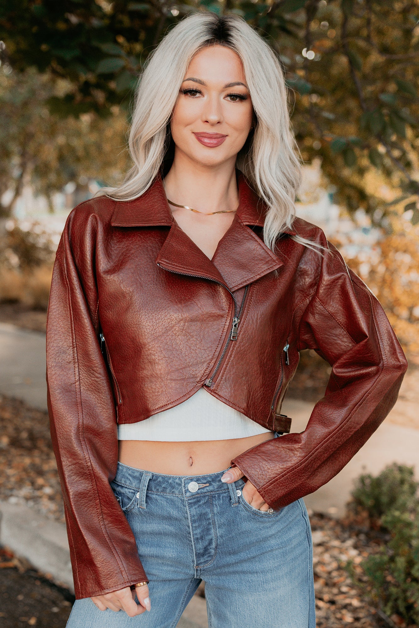 Savage Love Faux Leather Crop Jacket (Rust)-The Formal Wear