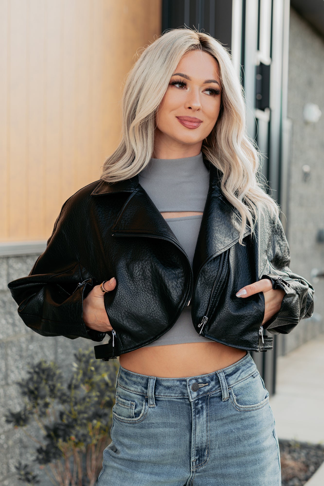 Savage Love Faux Leather Crop Jacket (Black)-The Formal Wear