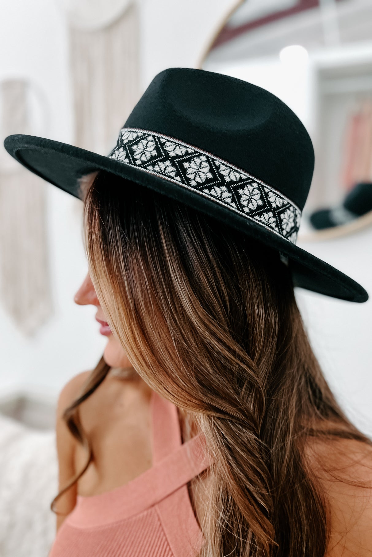 Desert Storms Patterned Ribbon Fedora Hat (Black)-The Formal Wear