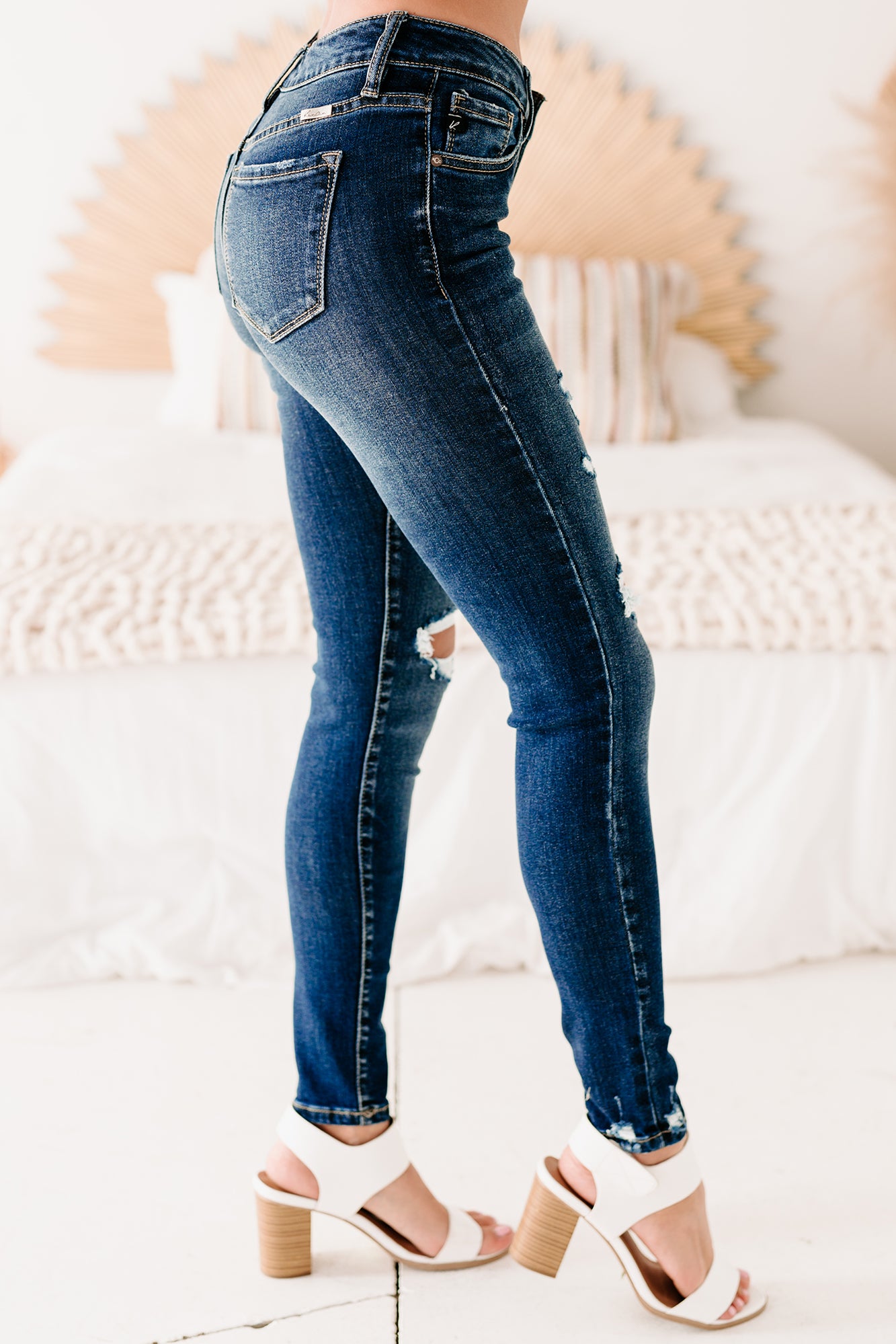 Misha Mid-Rise Distressed Skinny Kancan Jeans (Dark)-The Formal Wear