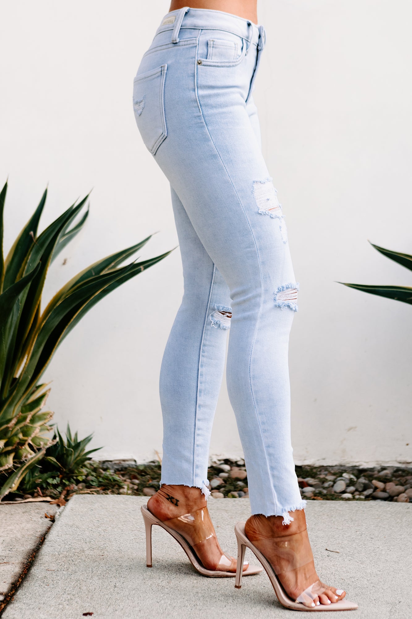 Violetta Just Panmaco High Rise Distressed Skinny Jeans (Light Denim)-The Formal Wear