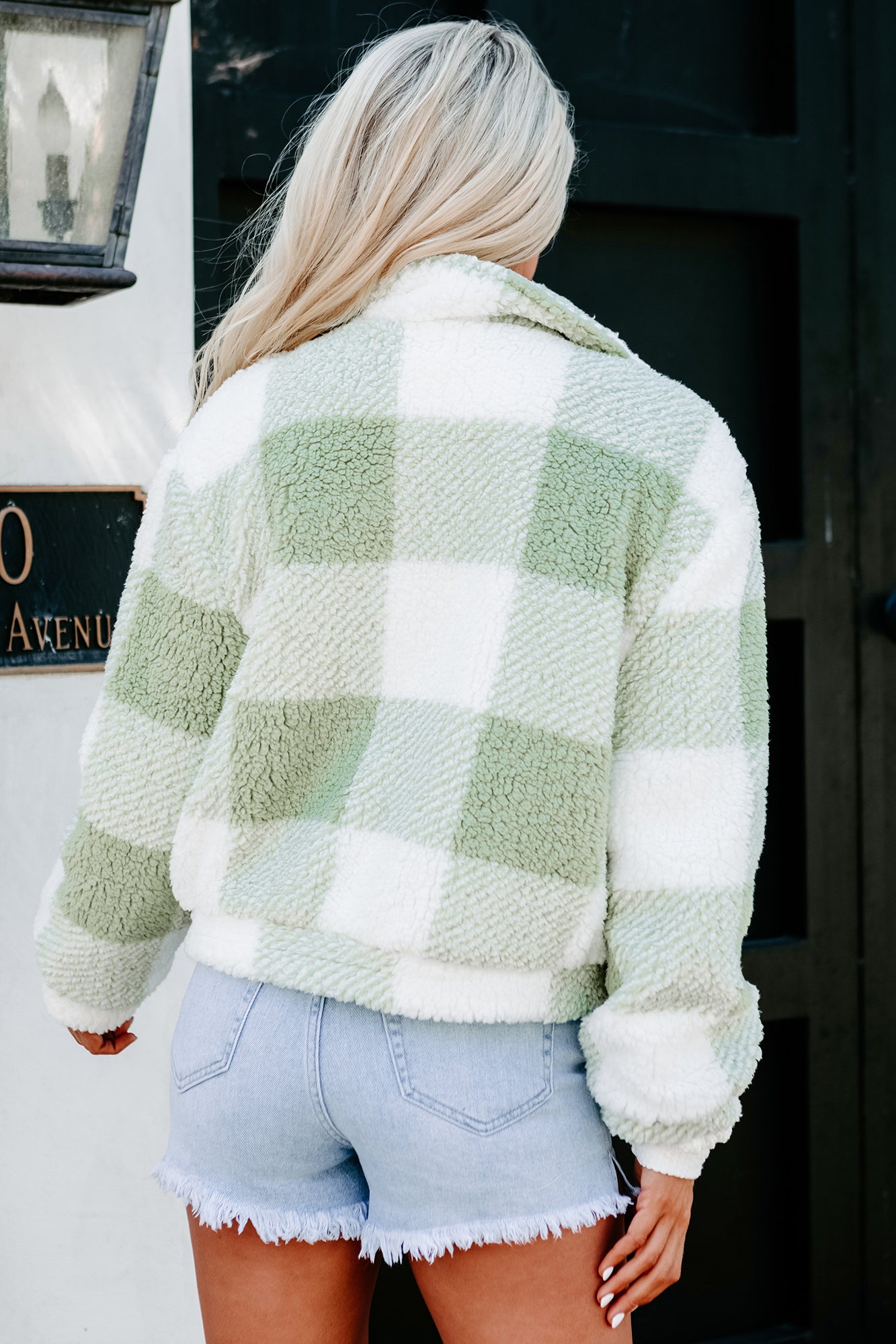 The Great Outdoors Plaid Teddy Jacket (Pistachio)-The Formal Wear