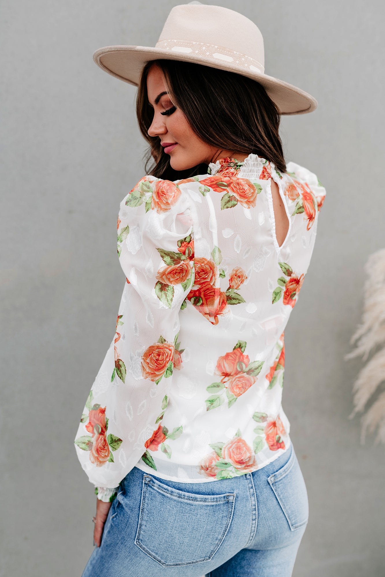 Preferential Treatment Floral High Neck Puff Shoulder Top (Off White)-The Formal Wear