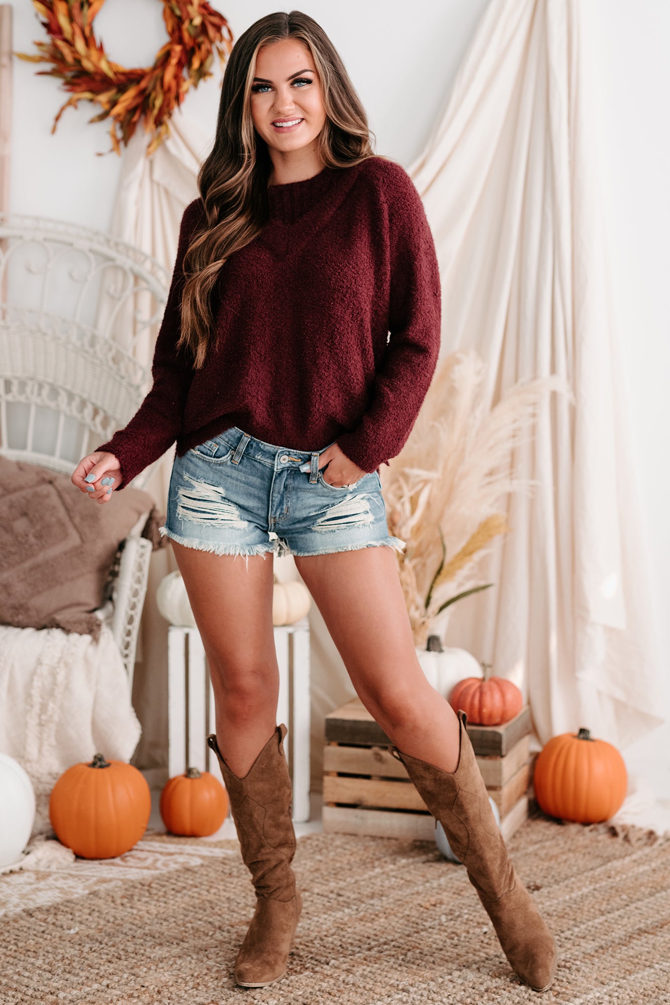 Easygoing Nature Textured Cold Shoulder Sweater (Plum)-The Formal Wear