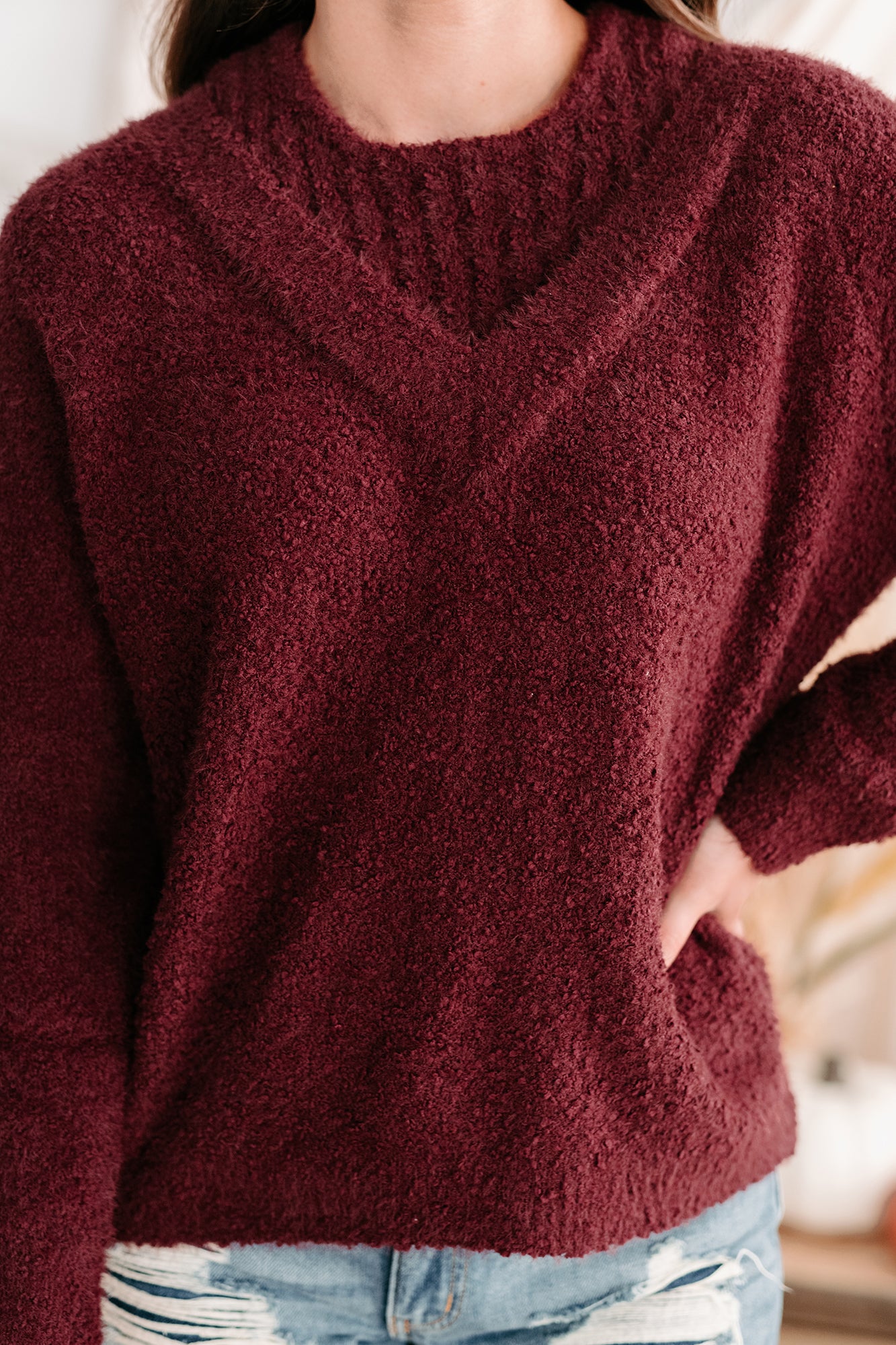 Easygoing Nature Textured Cold Shoulder Sweater (Plum)-The Formal Wear