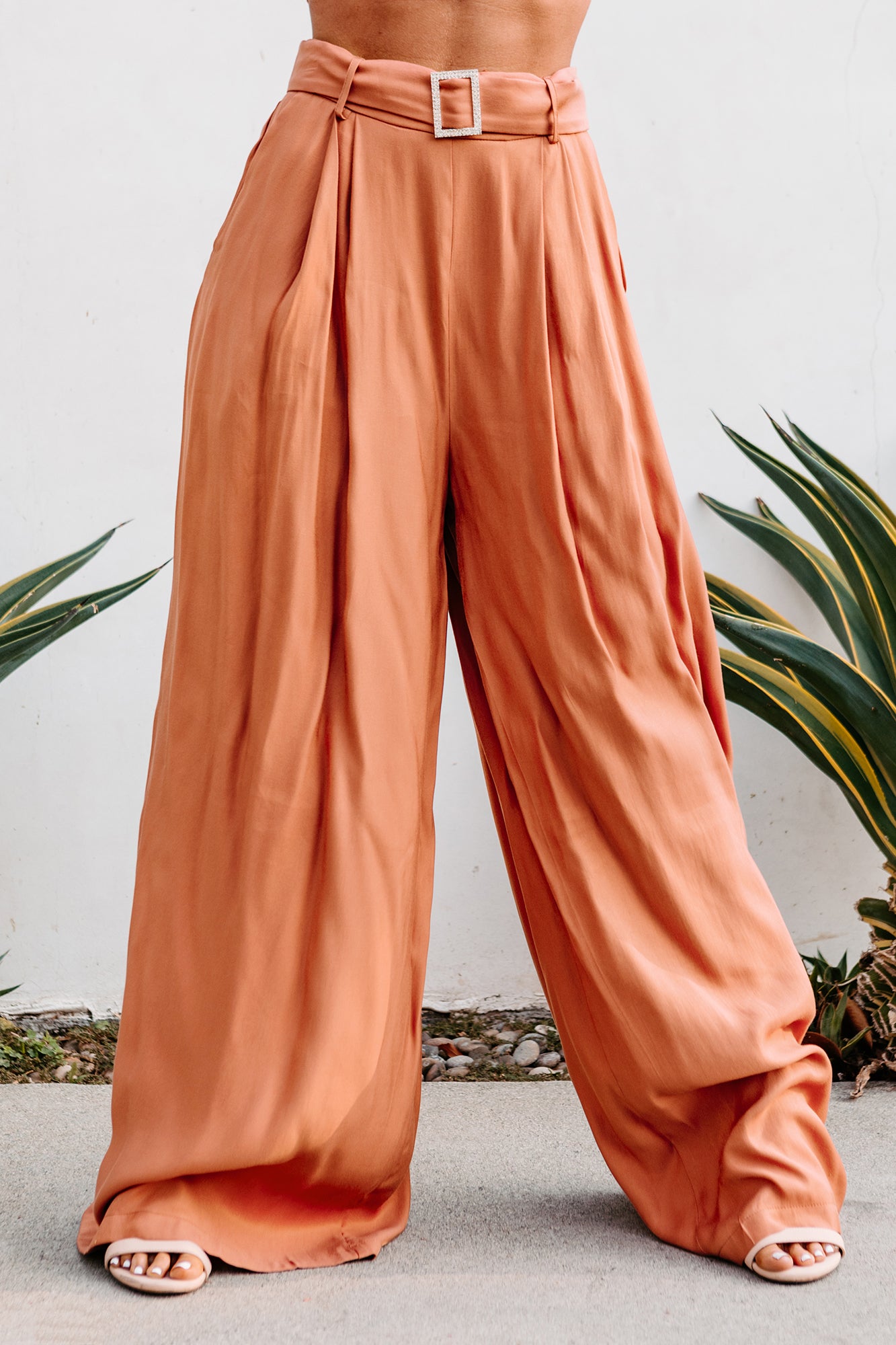 Glimmer & Shine Off The Shoulder Corset Top & Palazzo Pants Set (Cognac)-The Formal Wear