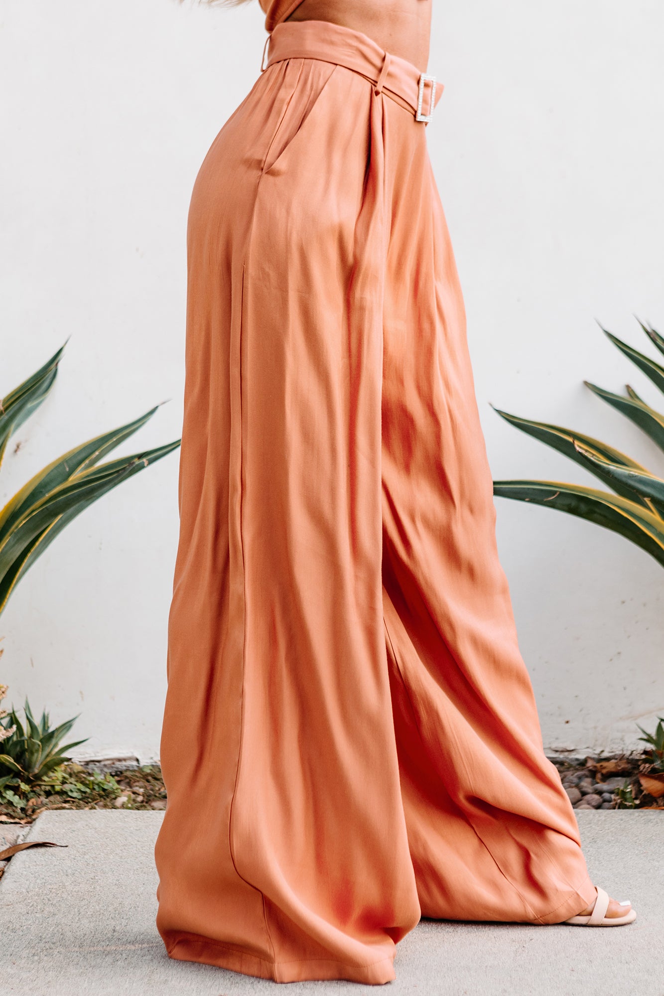 Glimmer & Shine Off The Shoulder Corset Top & Palazzo Pants Set (Cognac)-The Formal Wear