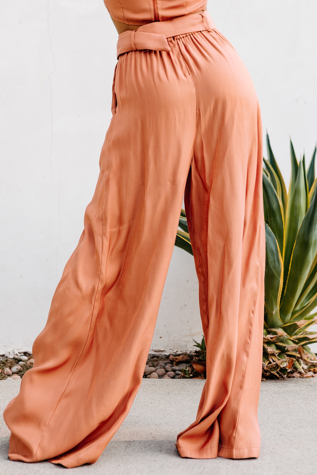 Glimmer & Shine Off The Shoulder Corset Top & Palazzo Pants Set (Cognac)-The Formal Wear
