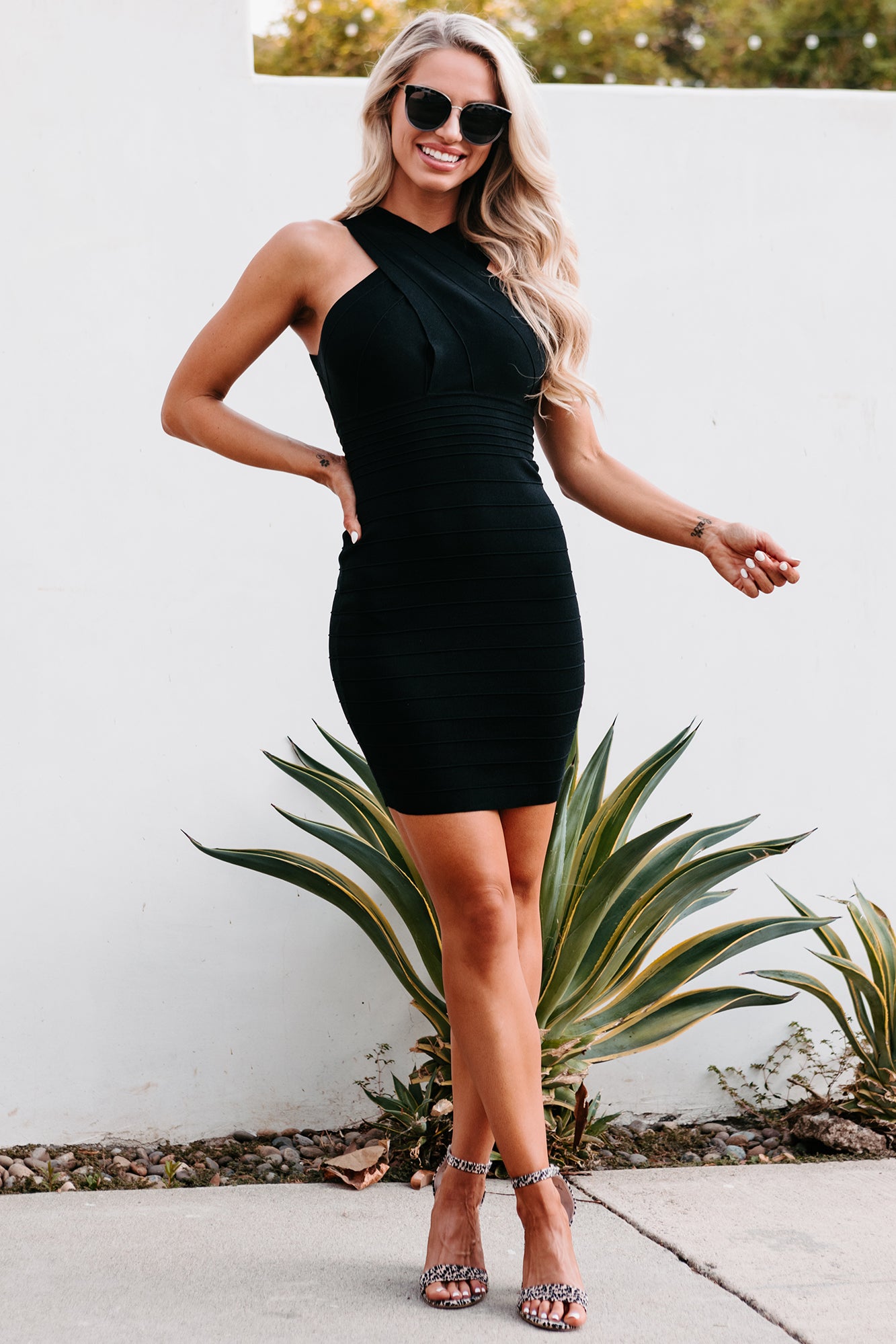 Destined For Dancing Cross-Over Halter Mini Dress (Black)-The Formal Wear