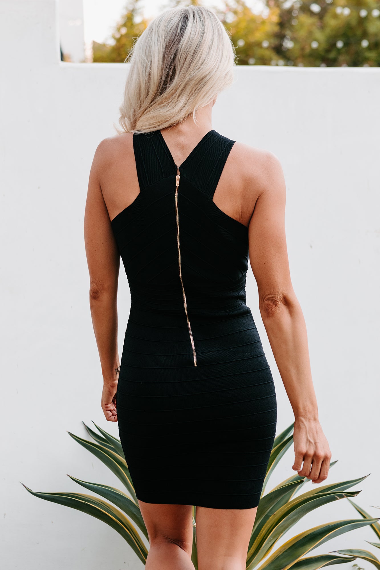 Destined For Dancing Cross-Over Halter Mini Dress (Black)-The Formal Wear