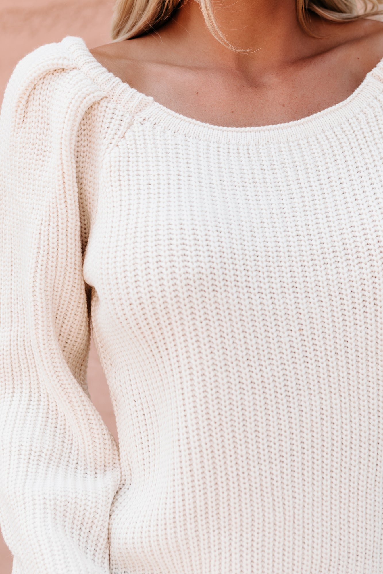 On Course Chunky Knit Bubble Sleeve Sweater (Ivory)-The Formal Wear