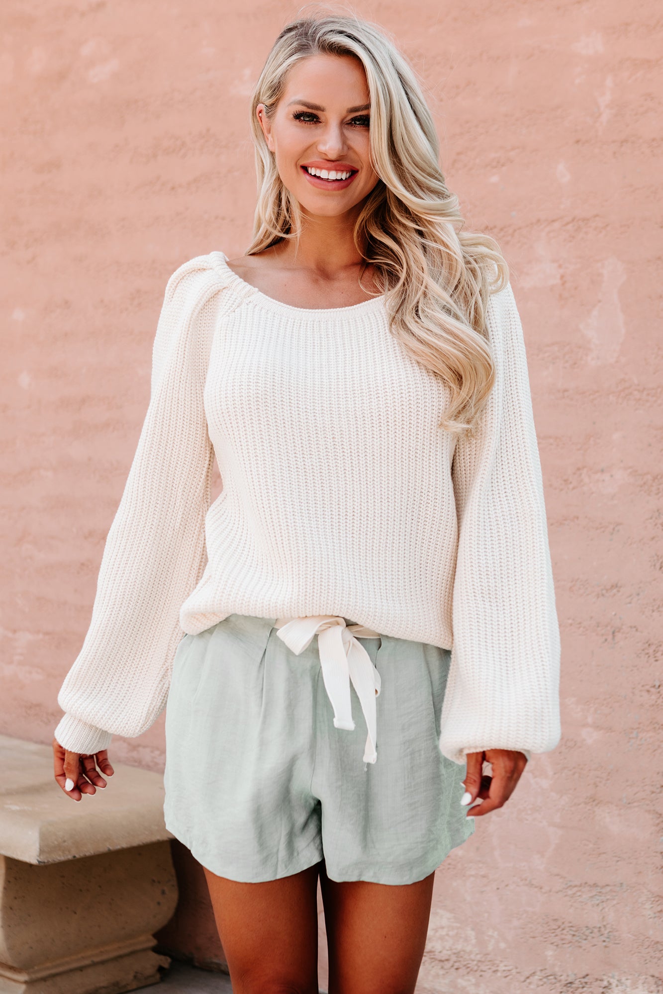 On Course Chunky Knit Bubble Sleeve Sweater (Ivory)-The Formal Wear