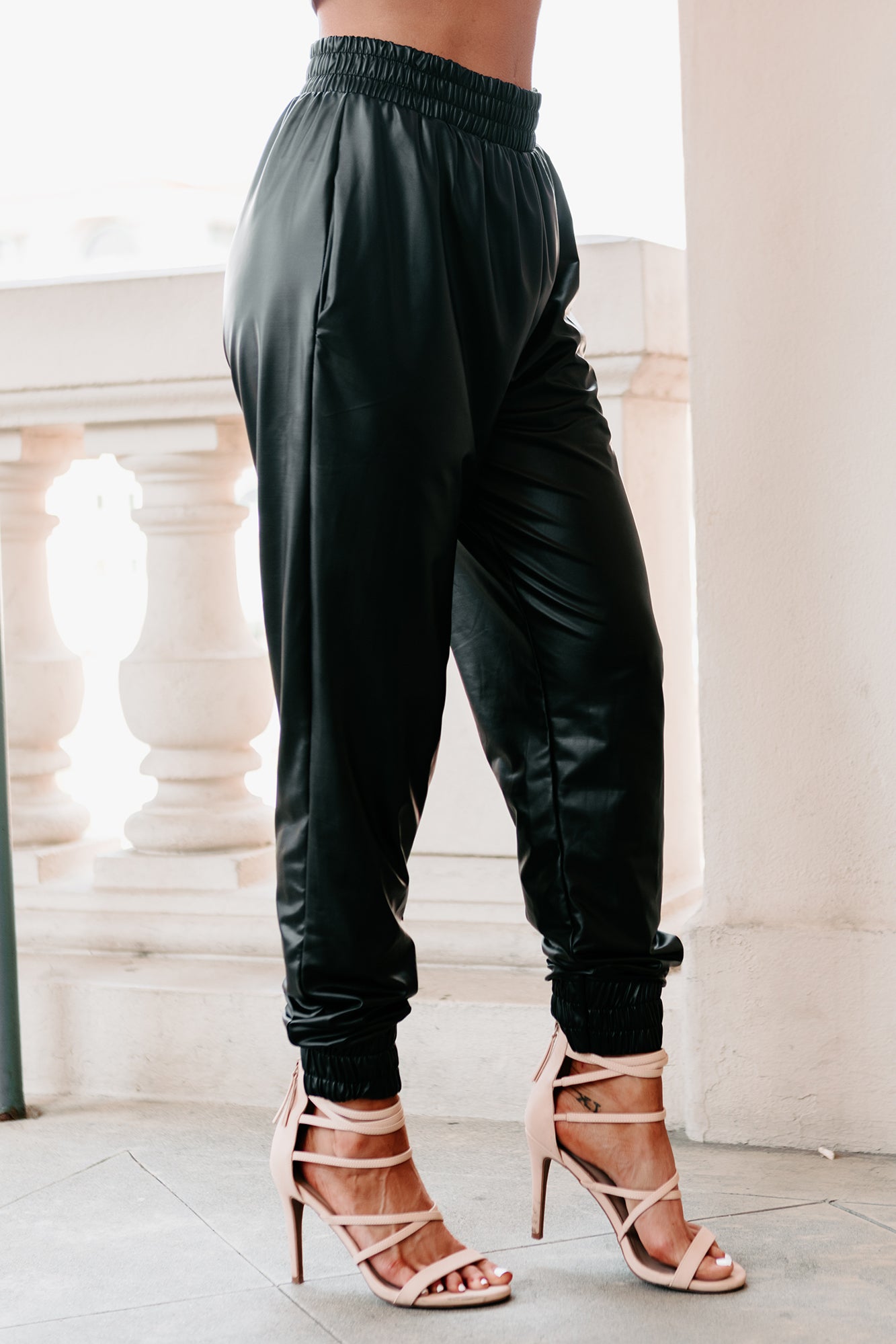 Midnight Madness Faux Leather Joggers (Black)-The Formal Wear