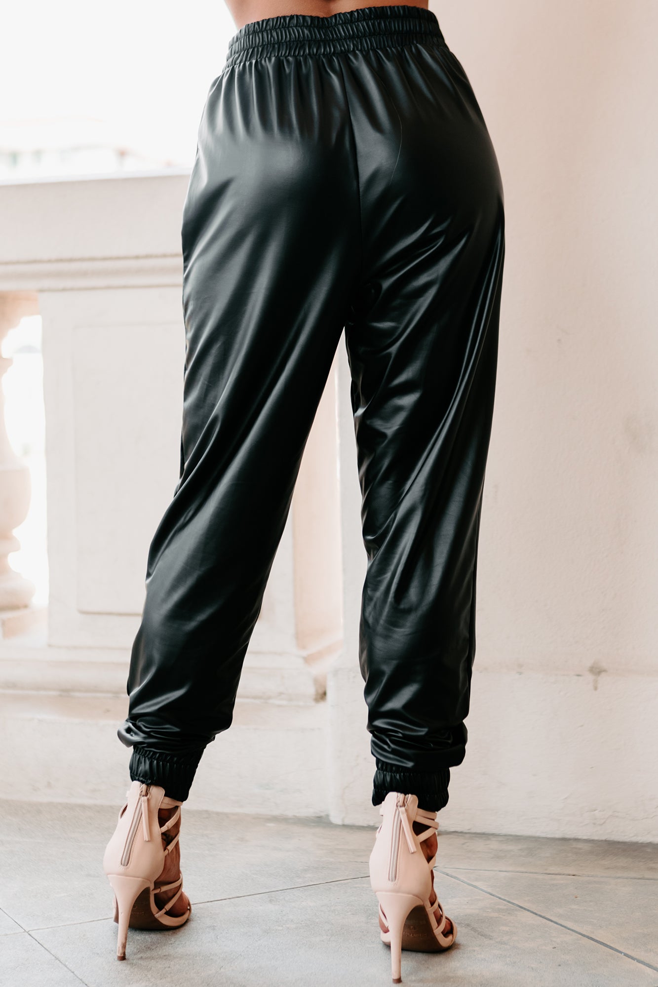 Midnight Madness Faux Leather Joggers (Black)-The Formal Wear